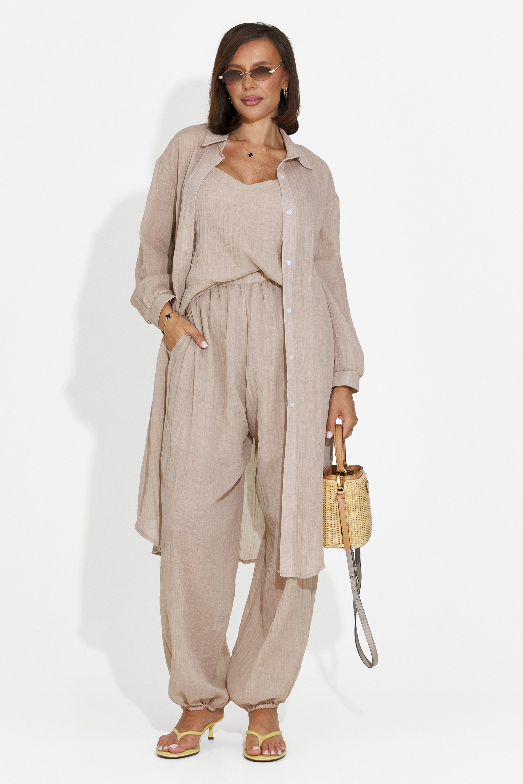 Women's suit pants + tank top + shirt brown Dariele Bogas