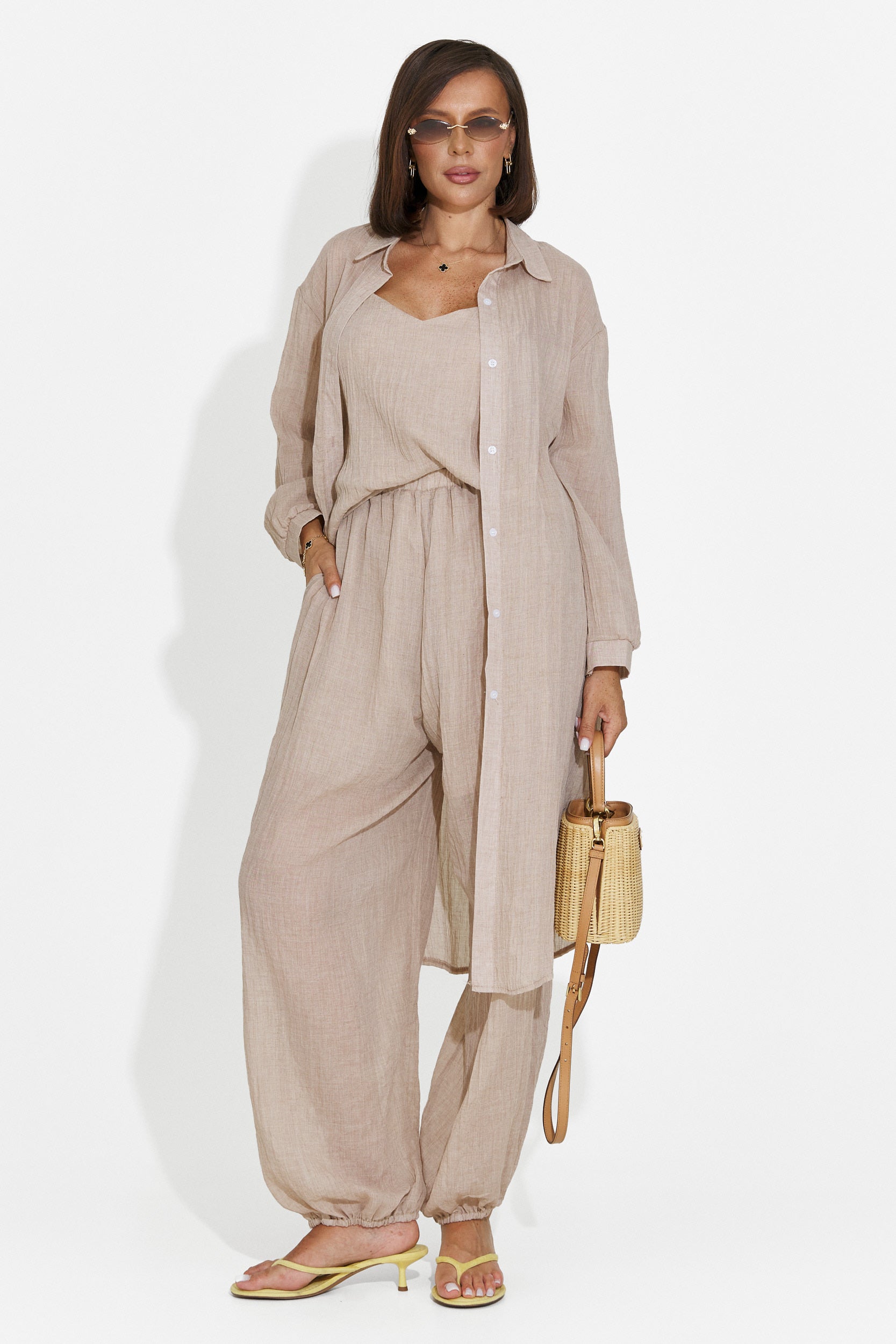 Women's suit pants + tank top + shirt brown Dariele Bogas