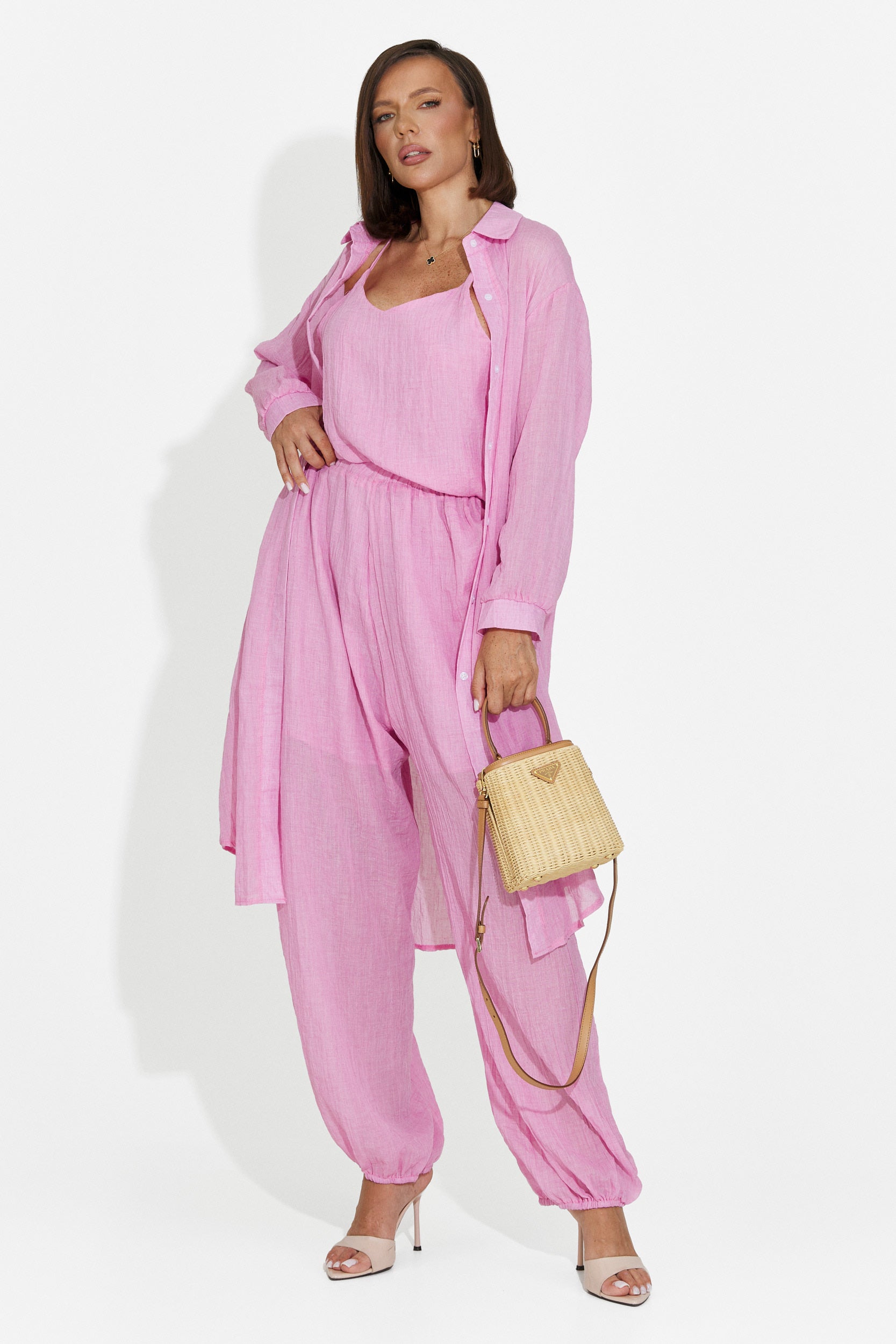 Women's suit pants + tank top + shirt pink Dariele Bogas