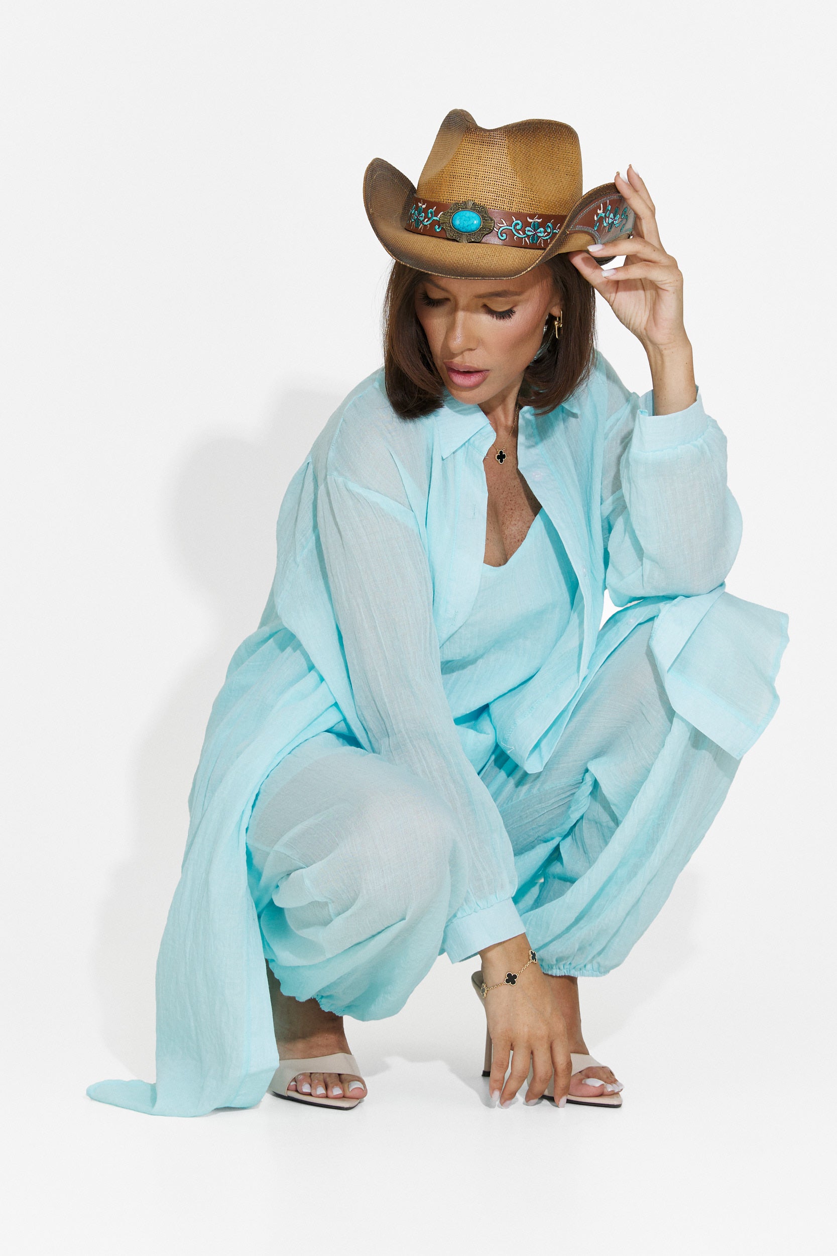 Women's suit pants + tank top + shirt turquoise Dariele Bogas