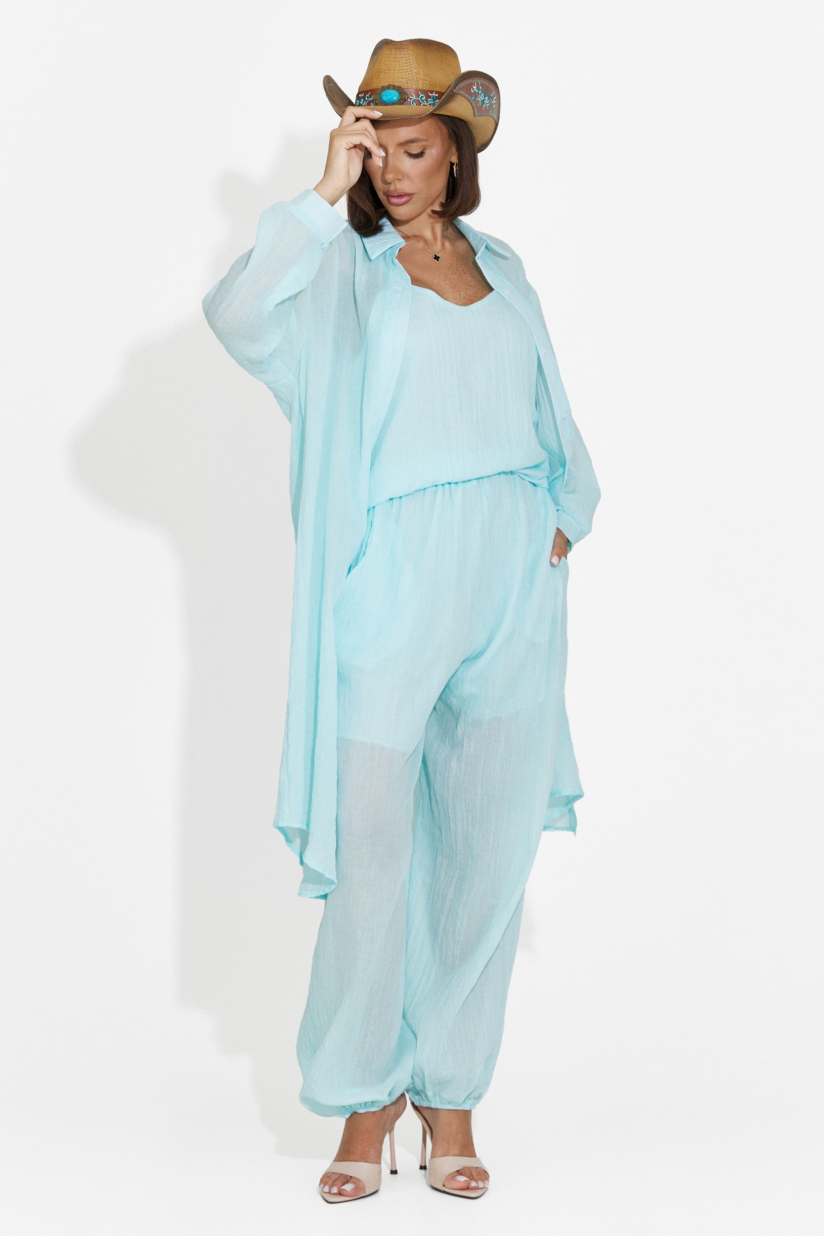 Women's suit pants + tank top + shirt turquoise Dariele Bogas
