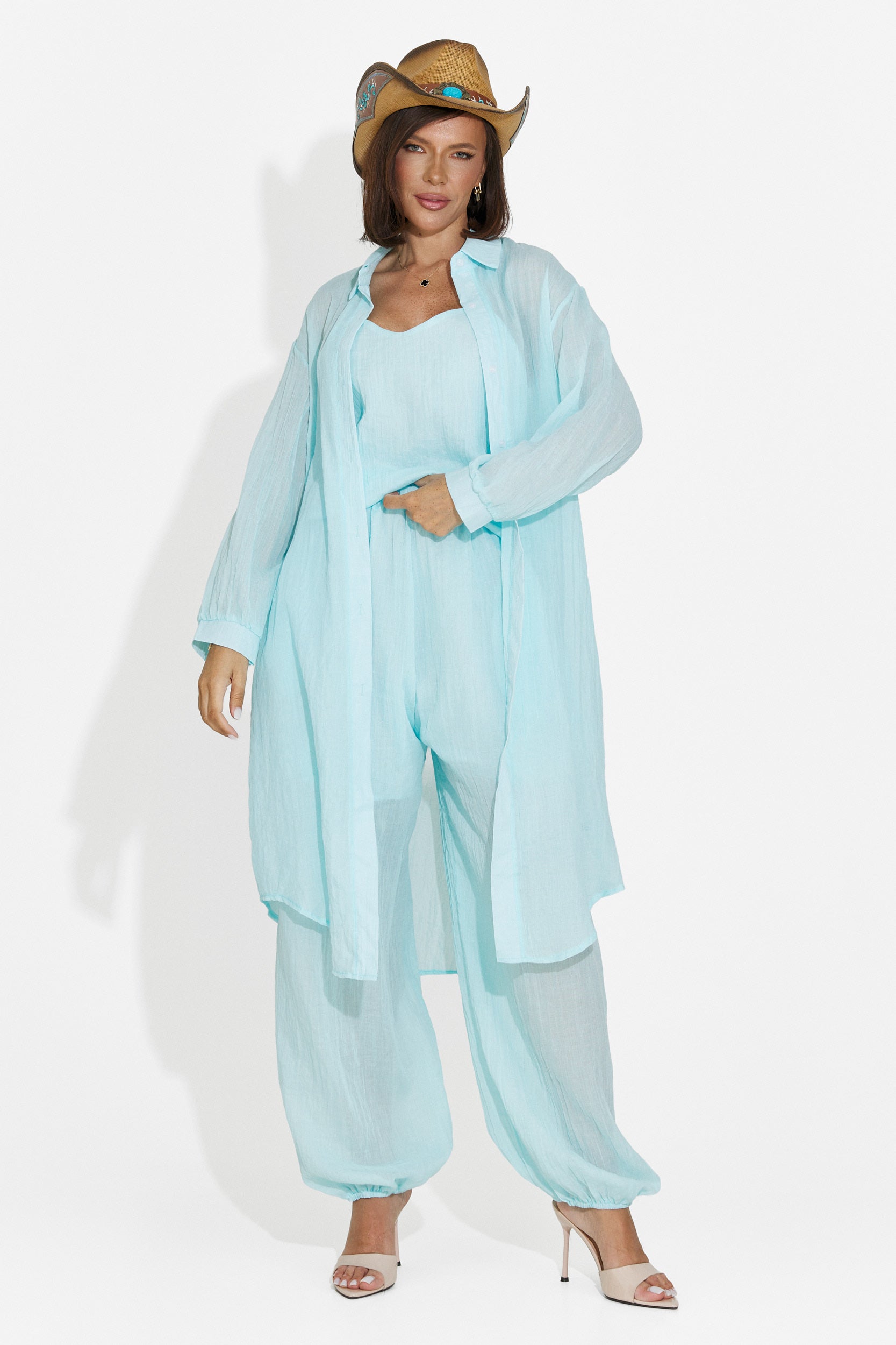 Women's suit pants + tank top + shirt turquoise Dariele Bogas