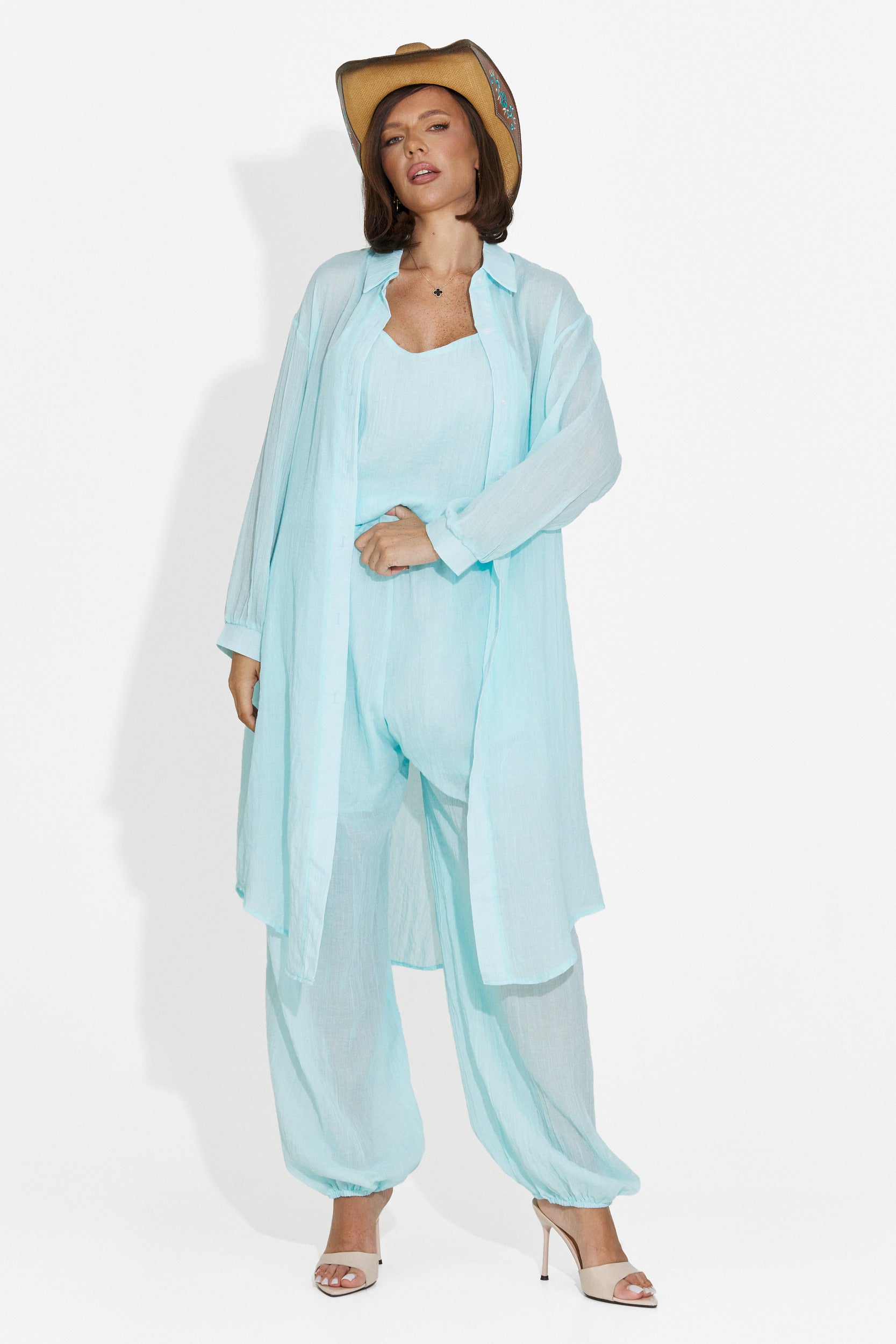 Women's suit pants + tank top + shirt turquoise Dariele Bogas