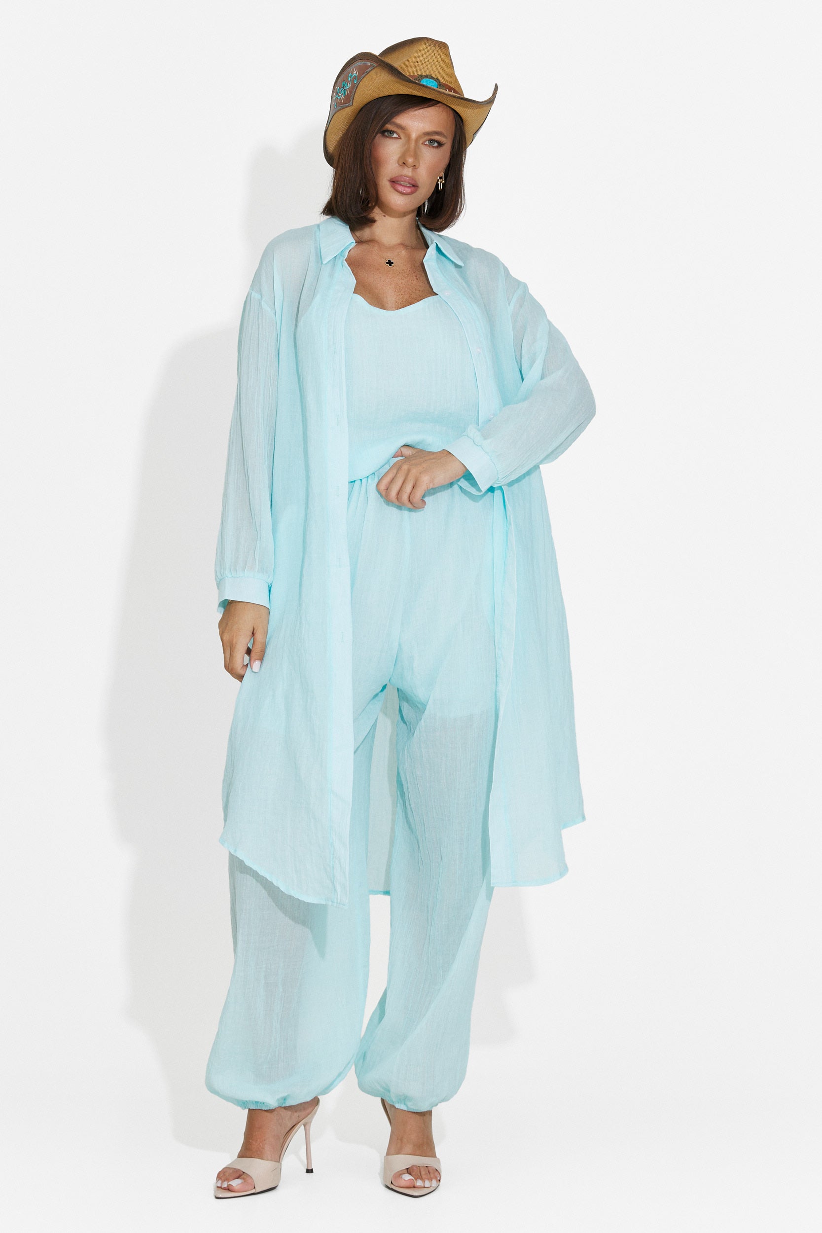 Women's suit pants + tank top + shirt turquoise Dariele Bogas