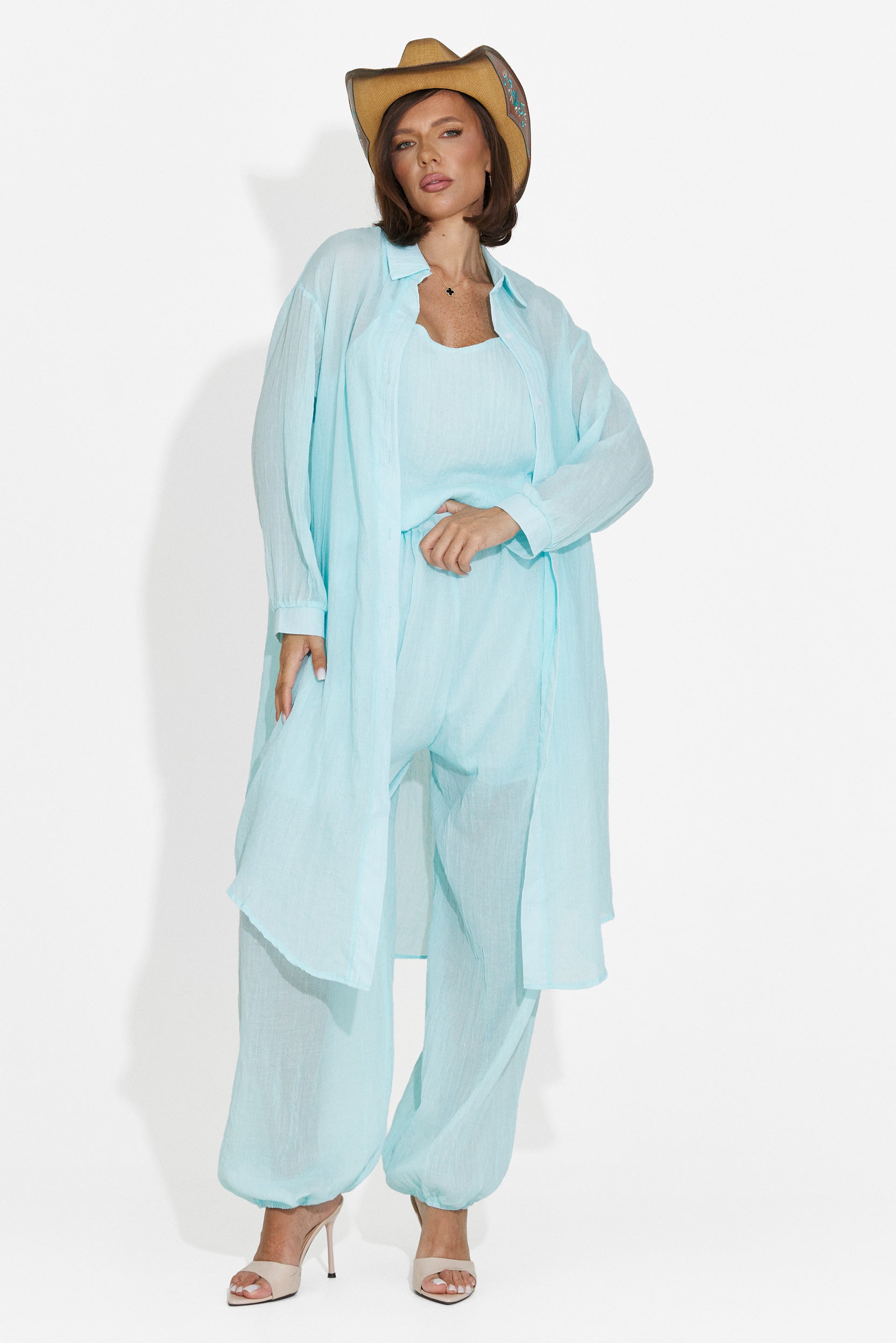 Women's suit pants + tank top + shirt turquoise Dariele Bogas