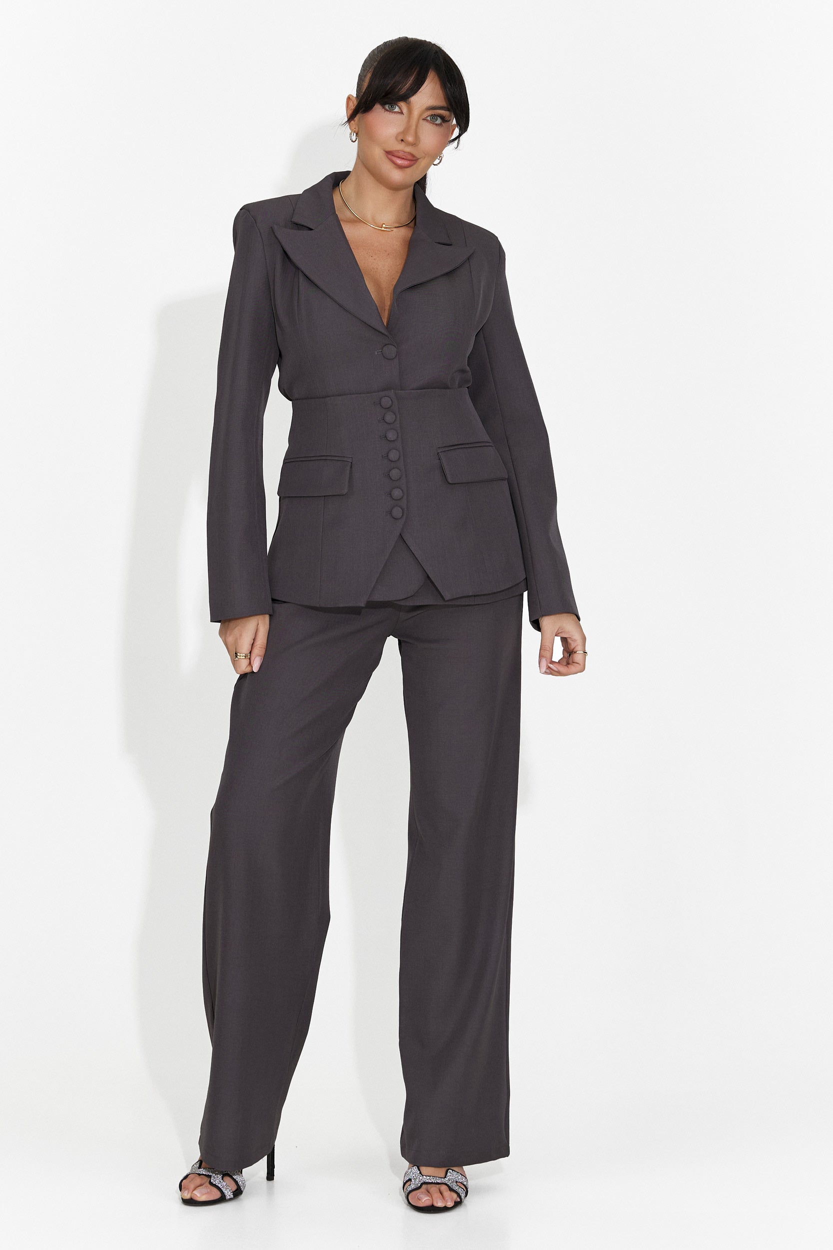 Women's suit 3 pieces jacket + corset + gray pants Glimena Bogas