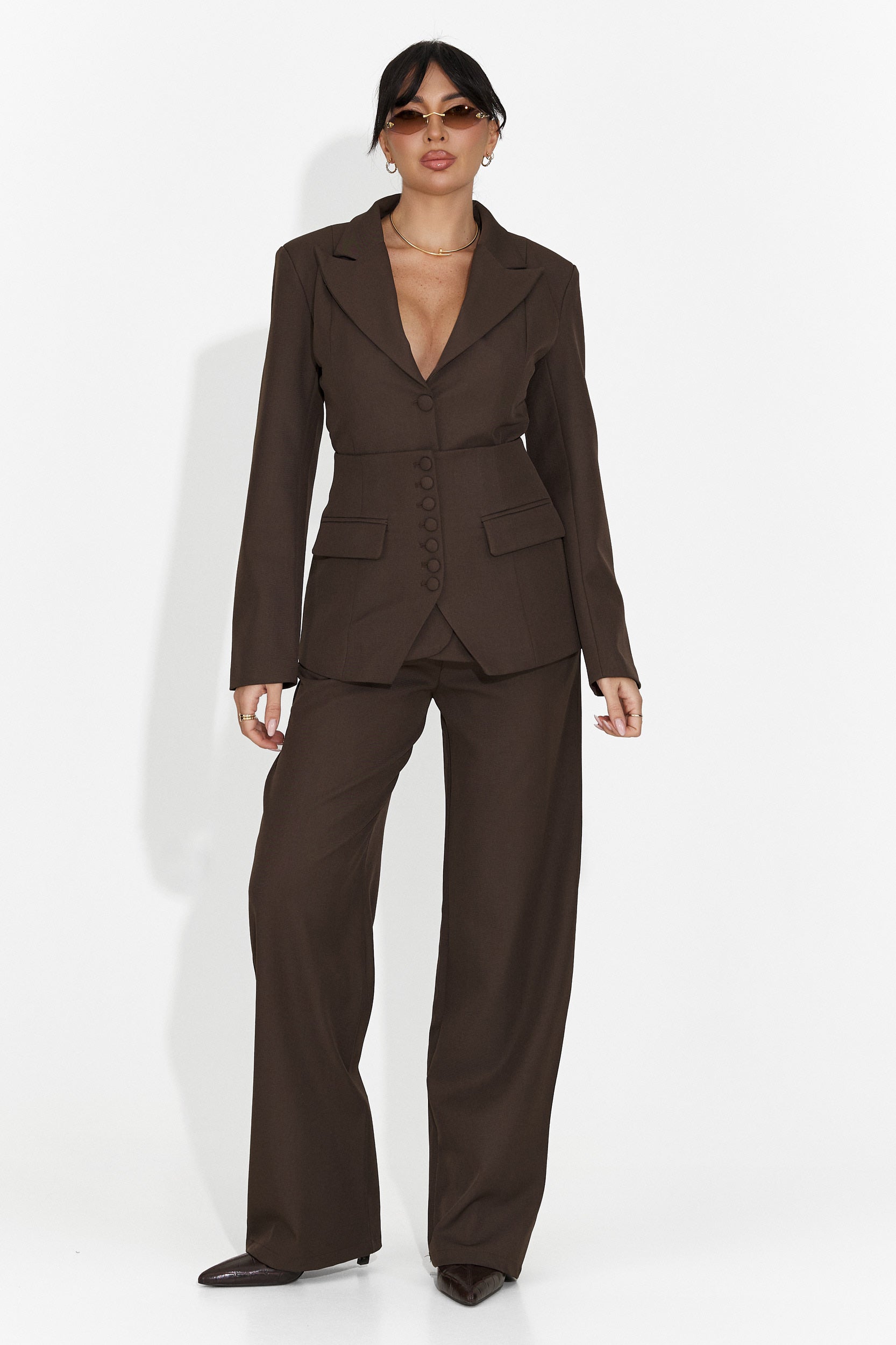 Glimena Bog Women's 3 Piece Suit: Jacket + Corset + Brown Trous