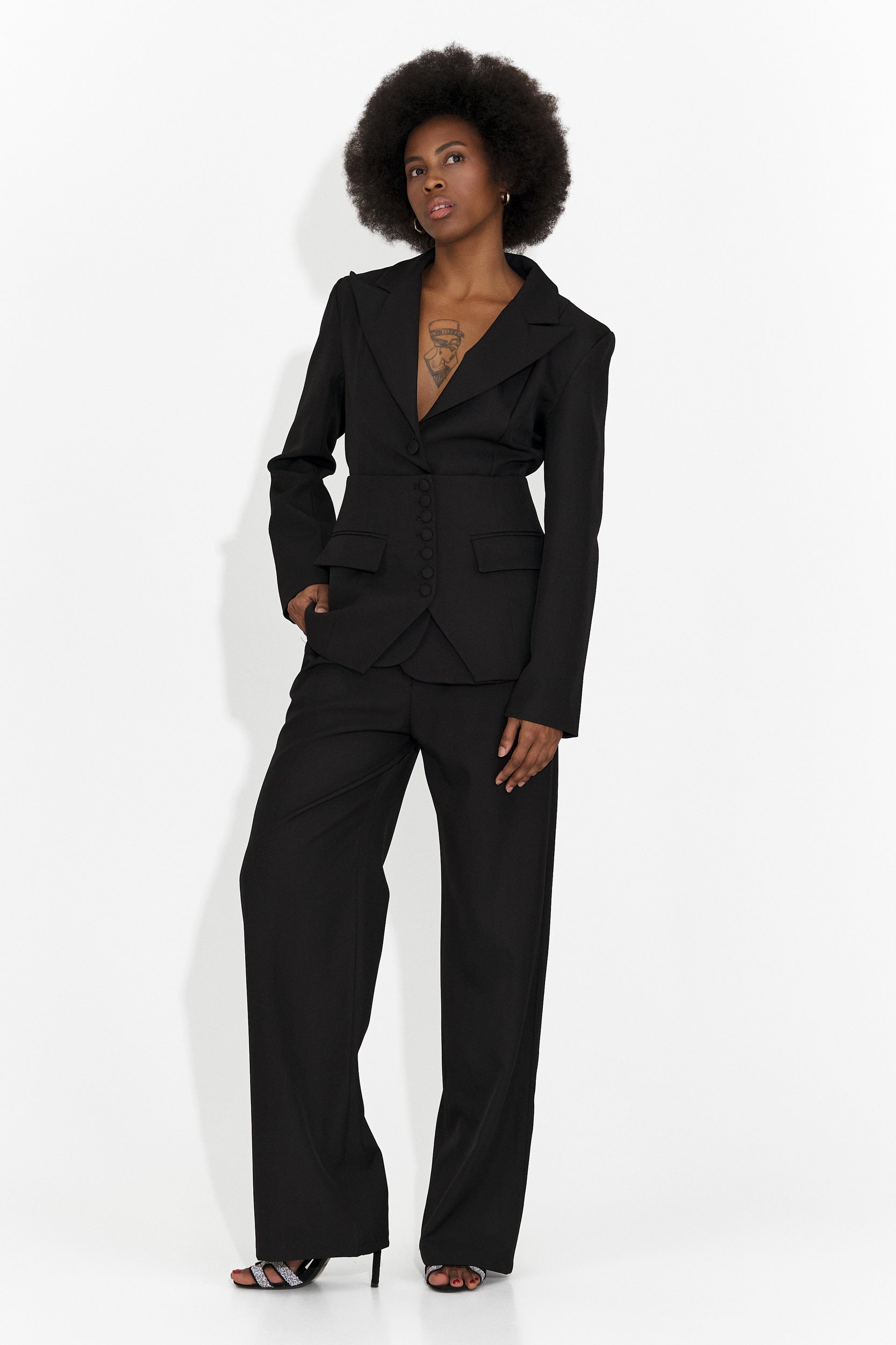 Women's suit 3 pieces jacket + corset + trousers black Glimena Bogas