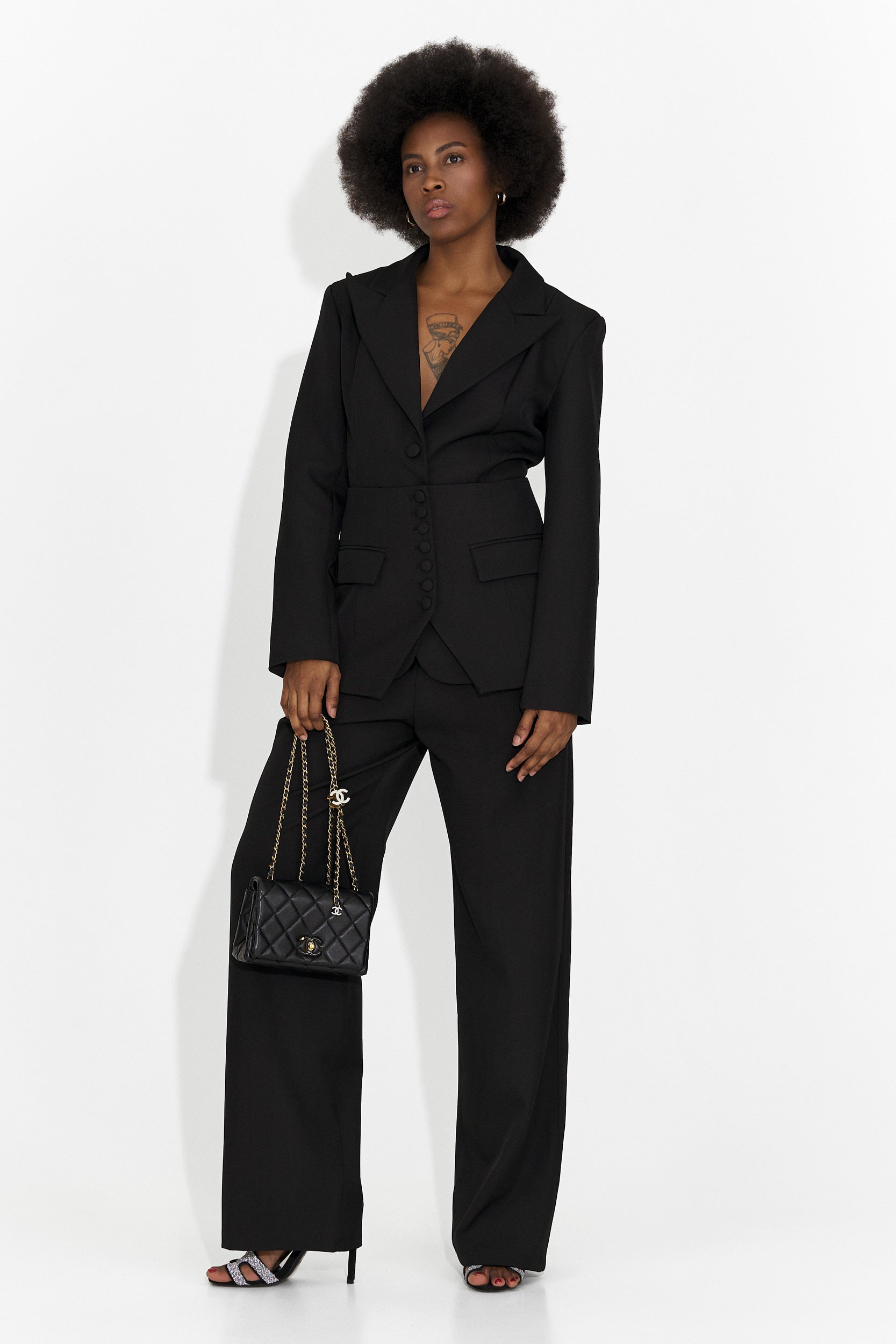 Women's suit 3 pieces jacket + corset + trousers black Glimena Bogas