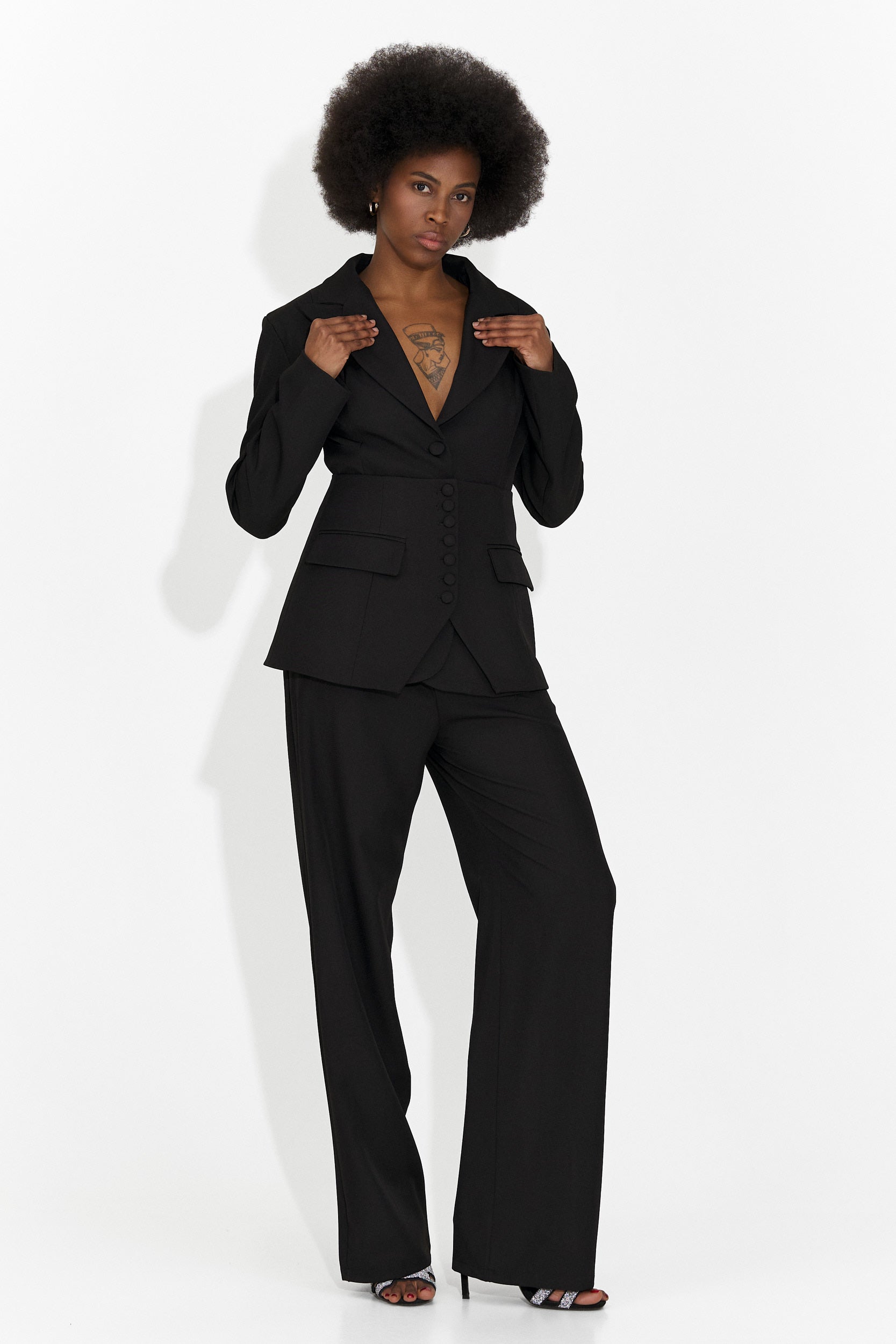 Dámsky 3-dielny oblek sako + korzet + čierne nohavice Glimena B