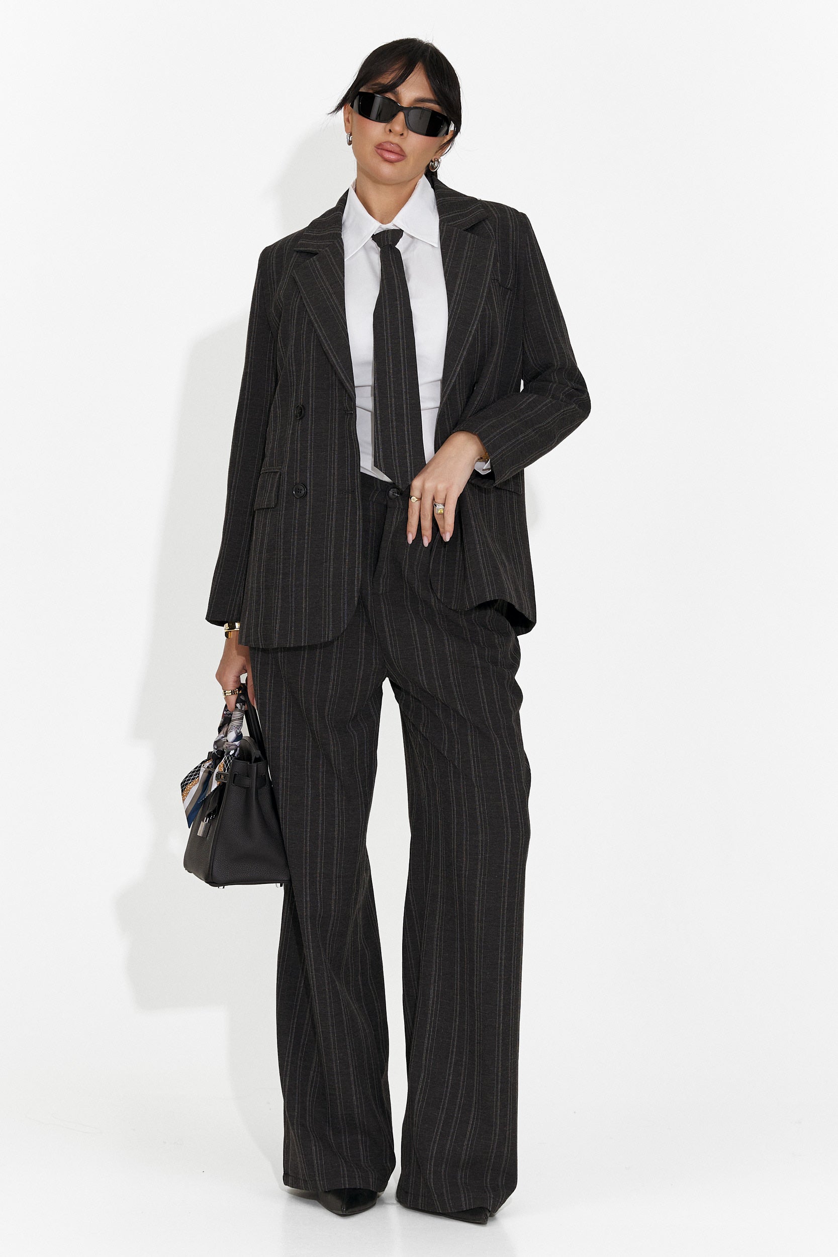 Anhelica Damen 3-teiliger Anzug: Jacke + Hose + Schwarze Krawat