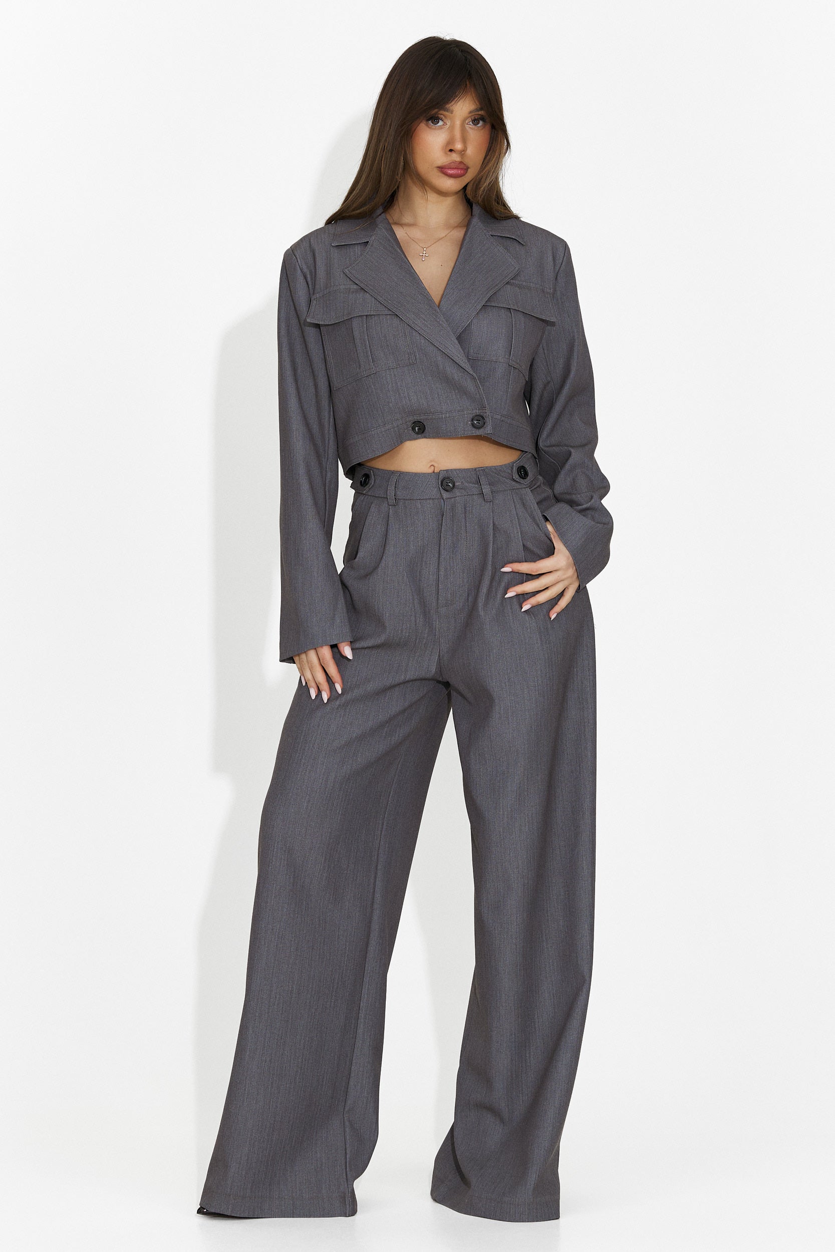 Tailleur femme élégant gris Adnana Bogas