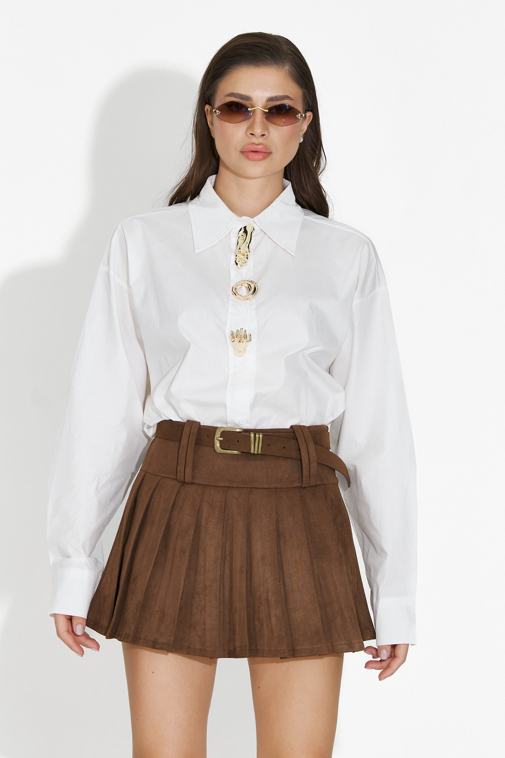 Φούστα γυναικεία casual καφέ Mavira Bogas