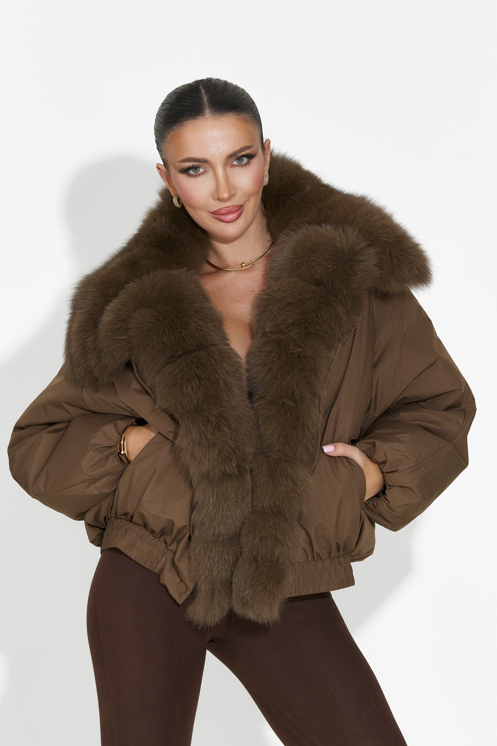 Γυναικείο μπουφάν καφέ casual Arvion Bogas