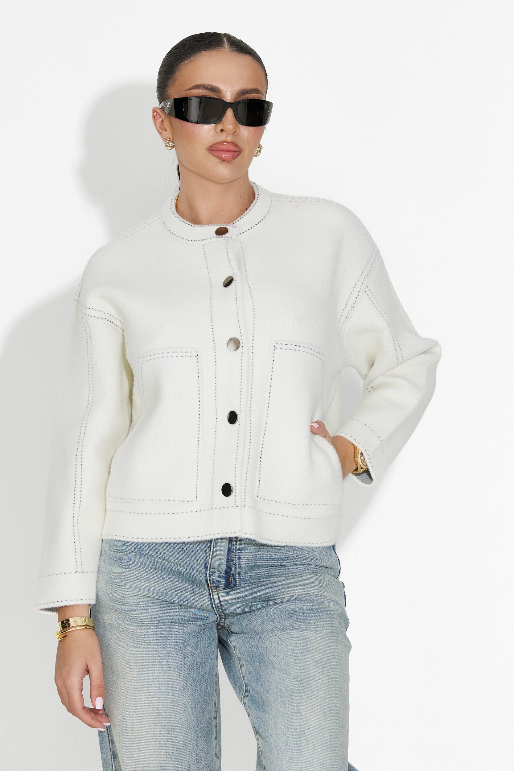 Emalin Bogas White Casual Ladies Jacket