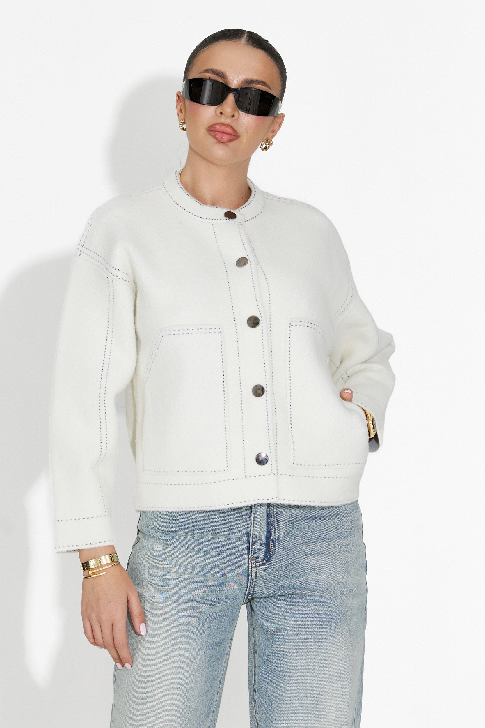 Γυναικείο casual λευκό μπουφάν Emalin Bogas