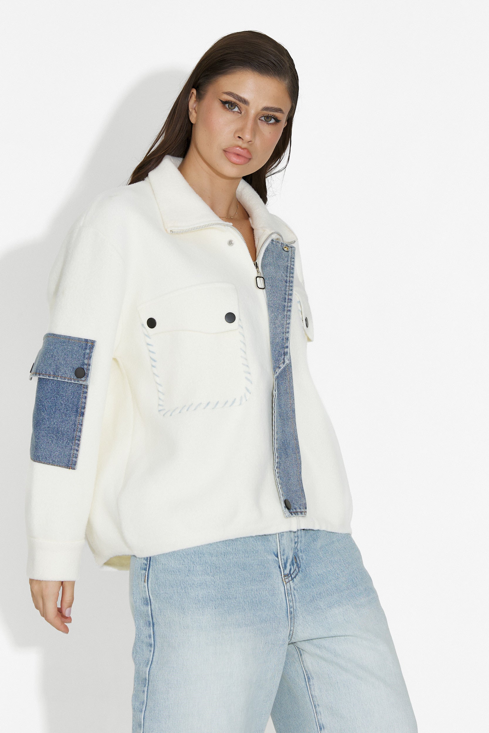 Γυναικείο casual λευκό μπουφάν Nedaria Bogas