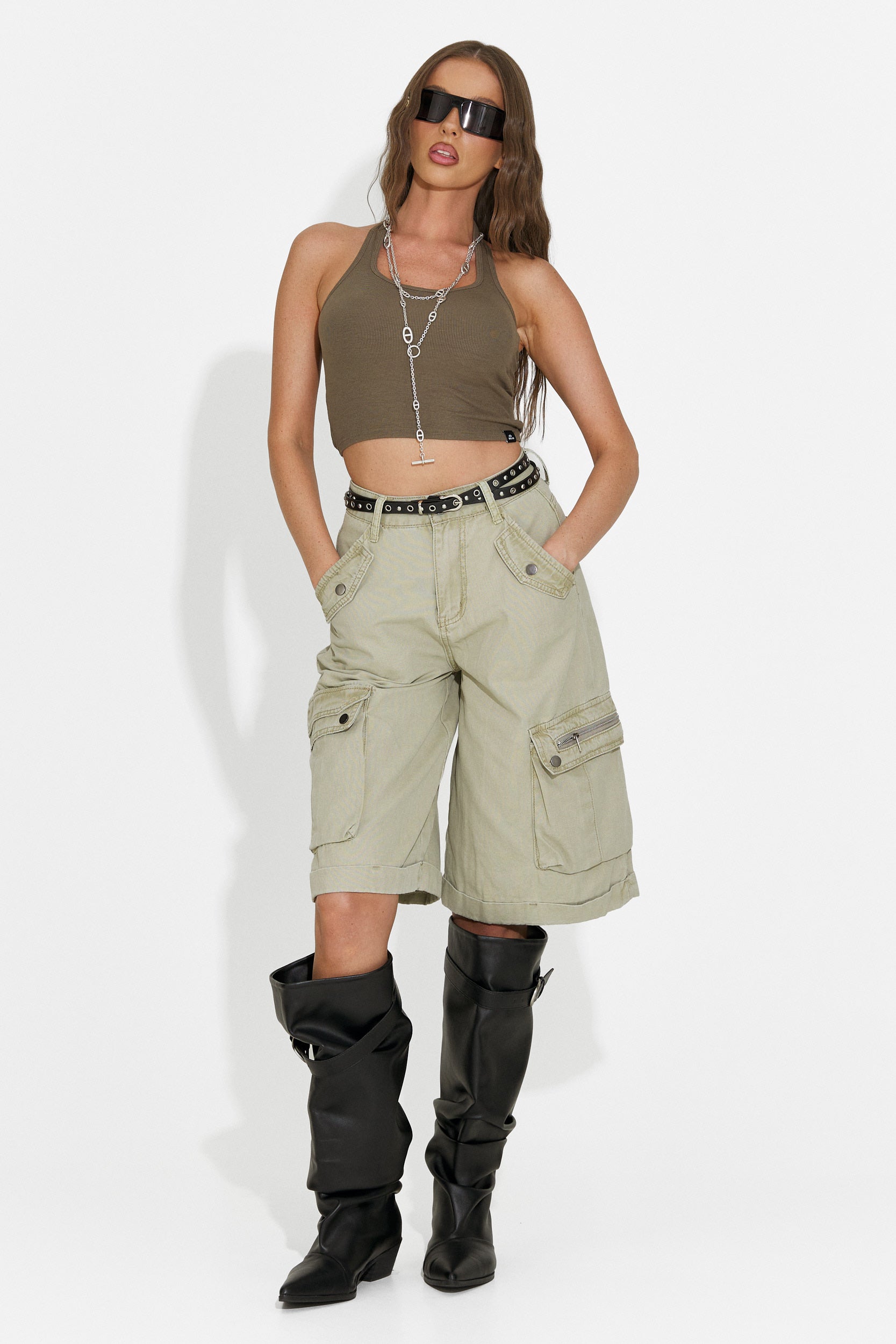 Khaki casual women's tank top Fliter Bogas