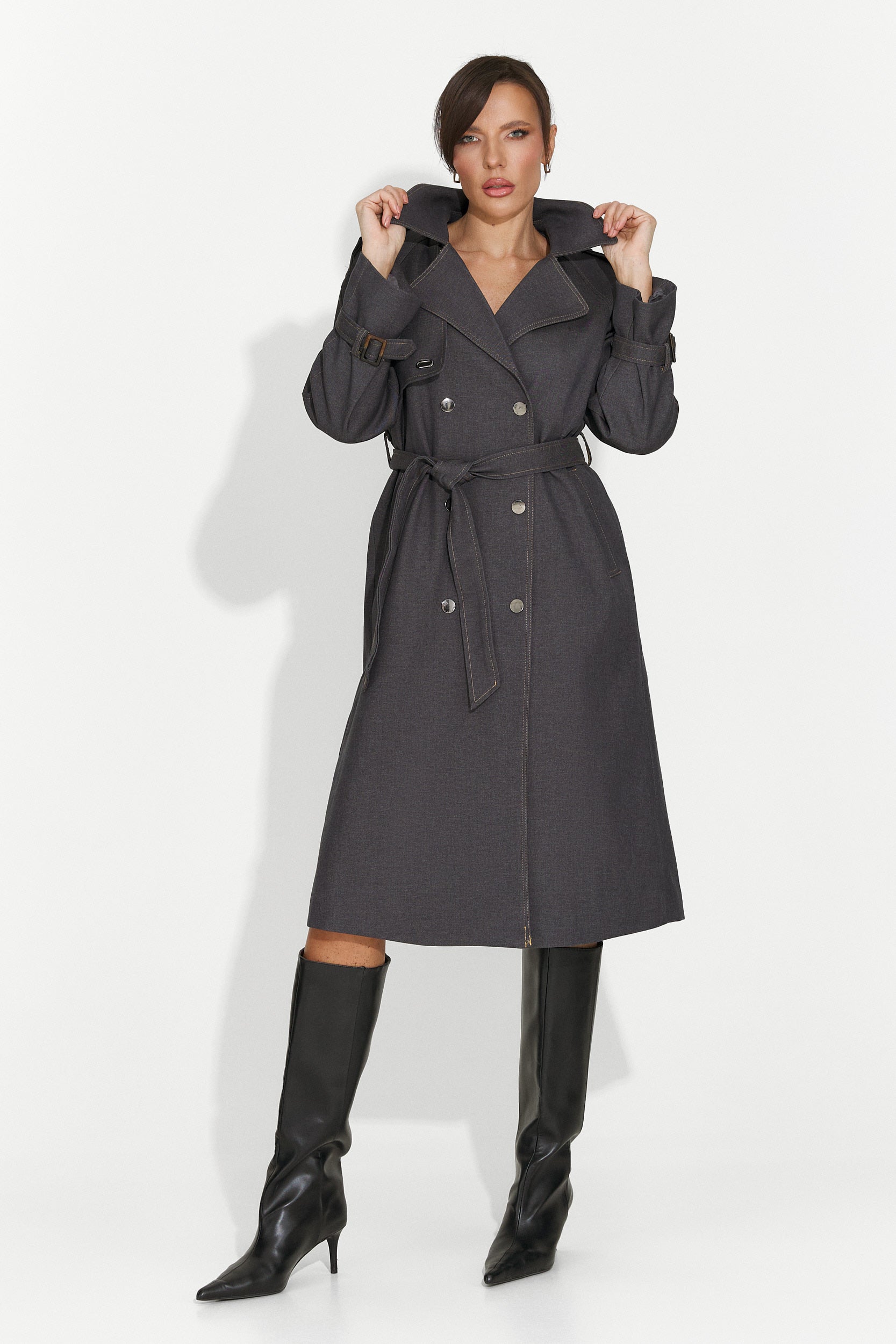 Κομψό γυναικείο παλτό γκρι Nuvia Bogas