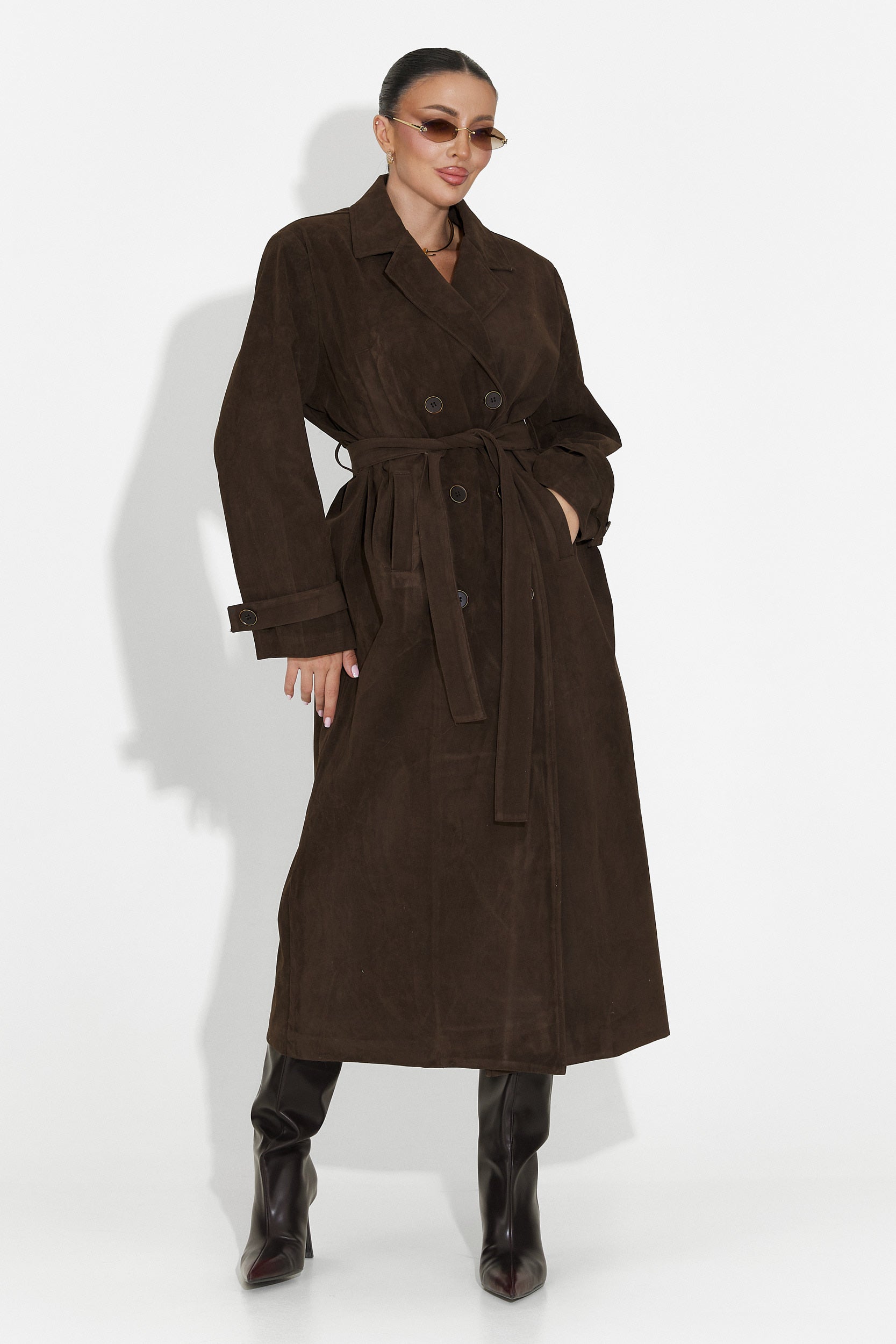 Κομψό γυναικείο παλτό καφέ Seliora Bogas