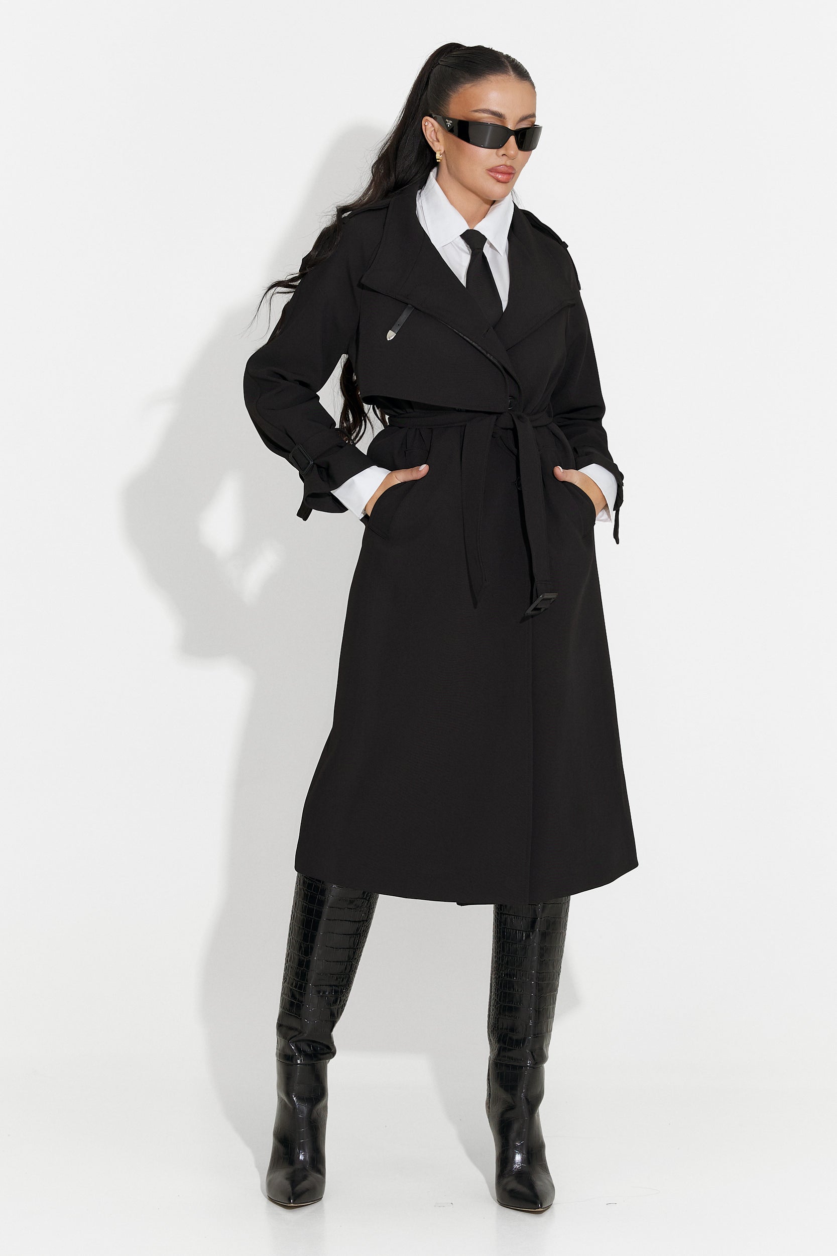 Misena Bogas Langer Schwarzer Damenmantel