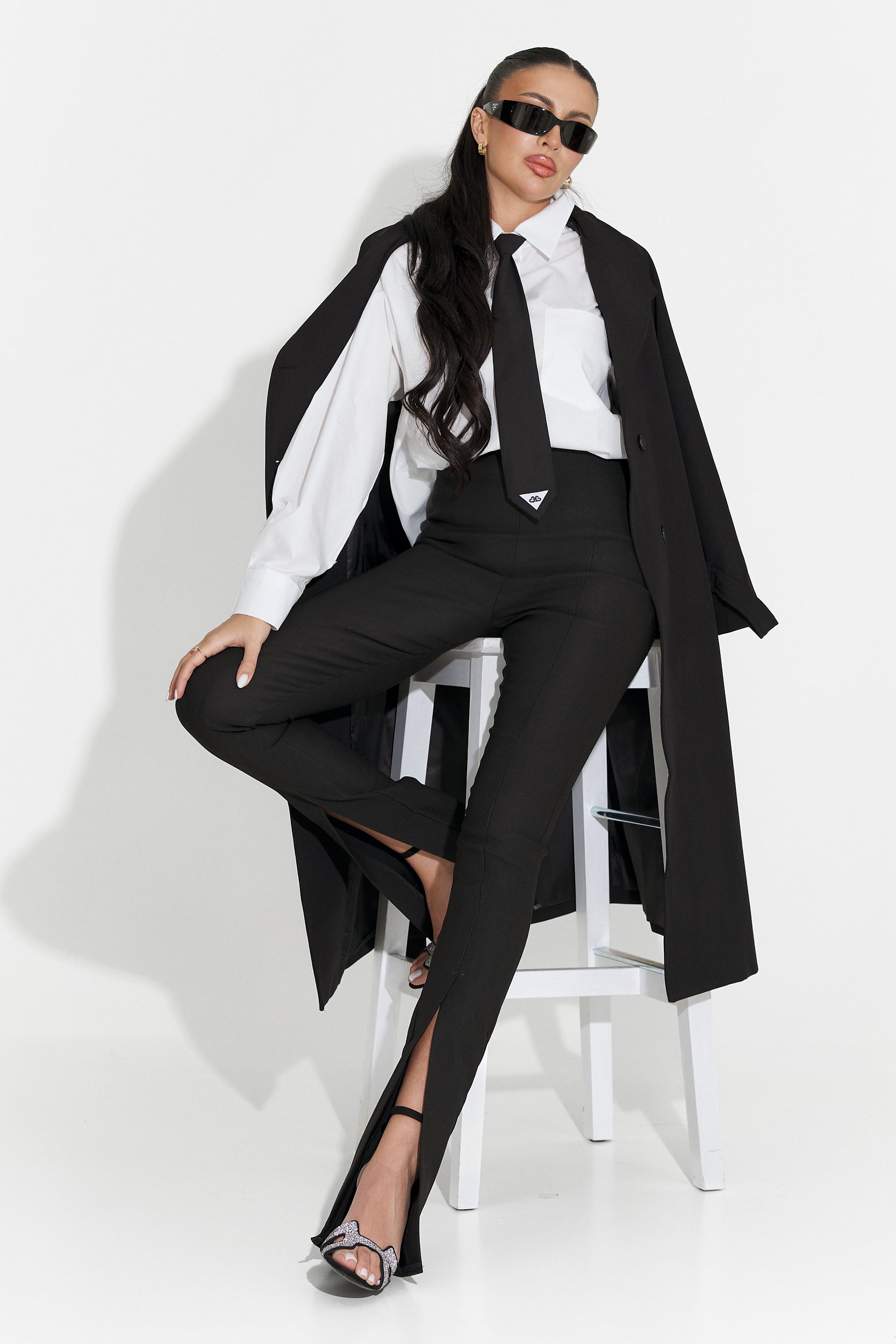 Misena Bogas Langer Schwarzer Damenmantel