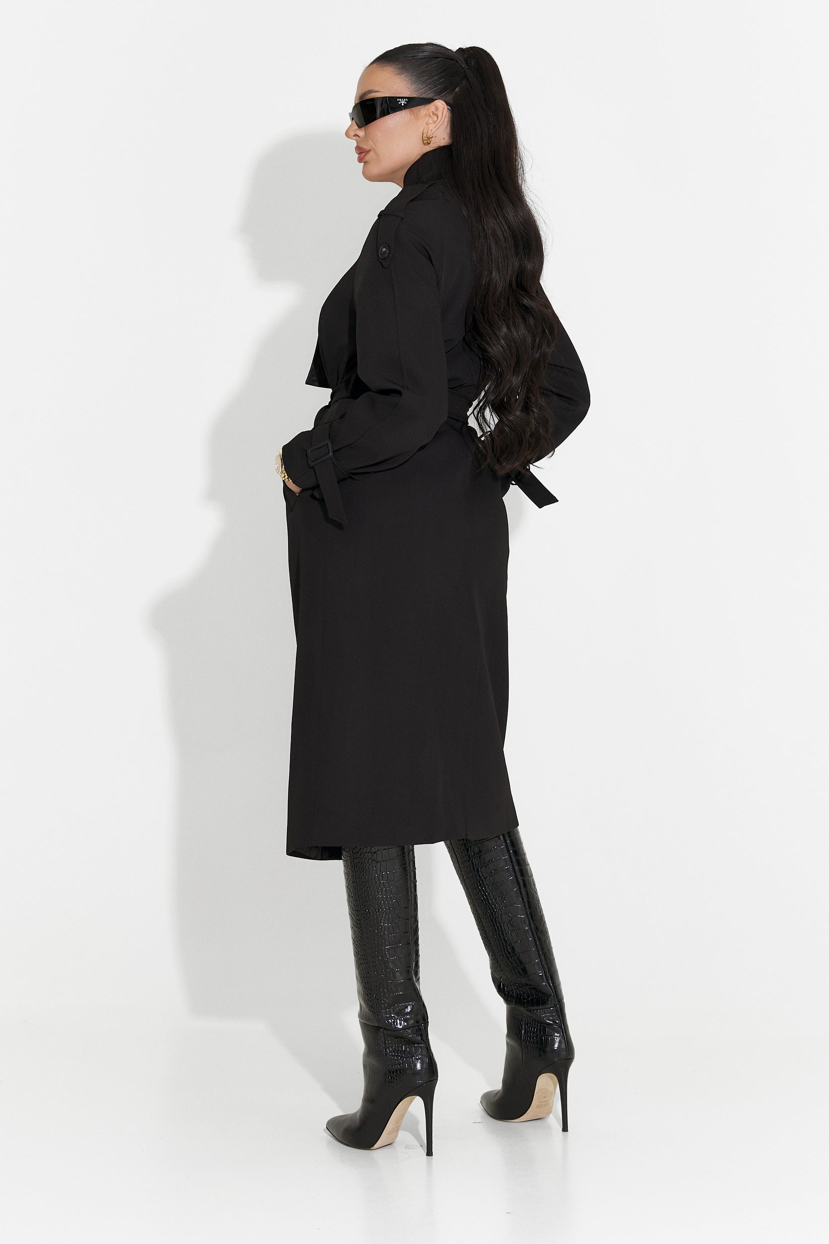 Misena Bogas Langer Schwarzer Damenmantel