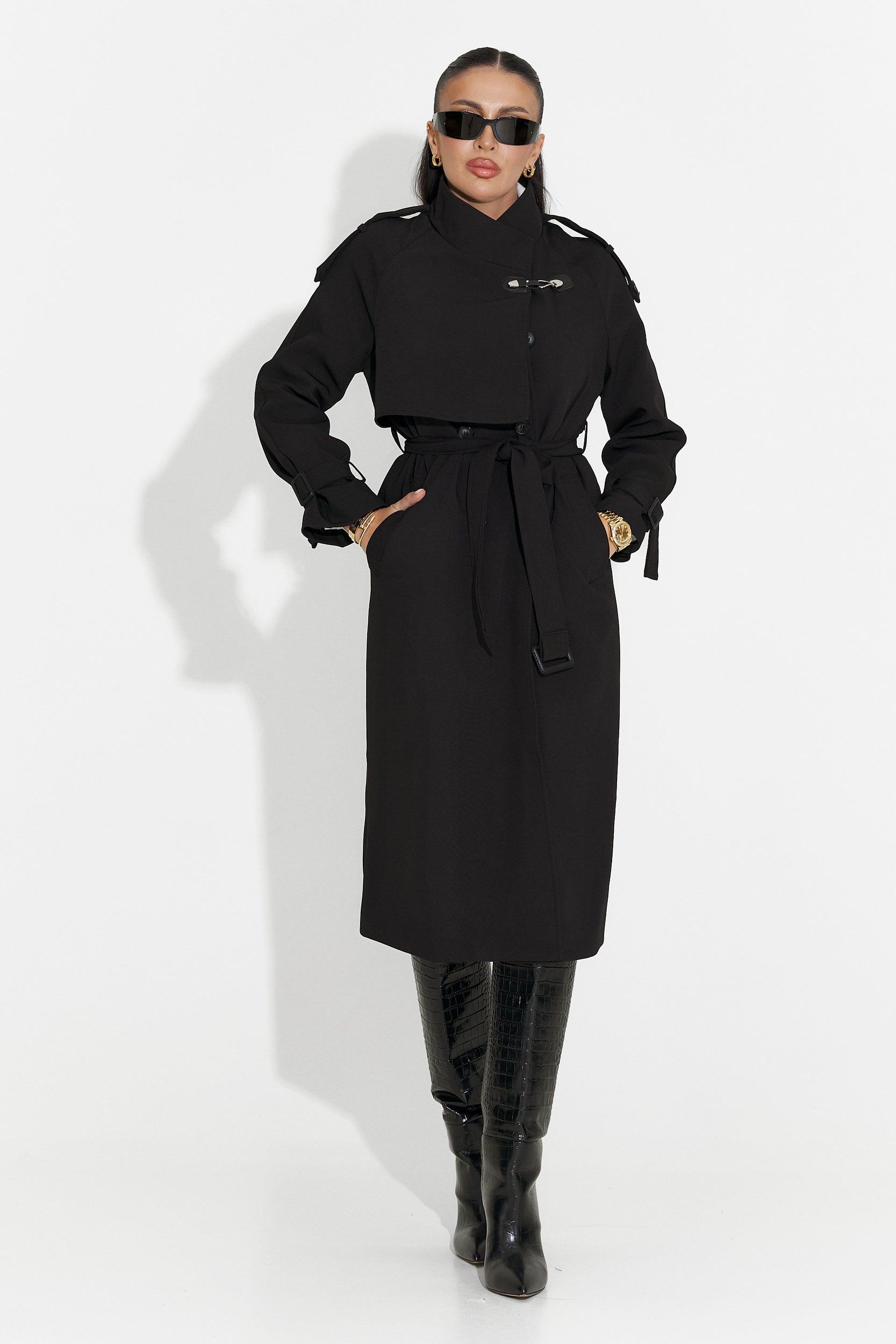 Misena Bogas Langer Schwarzer Damenmantel