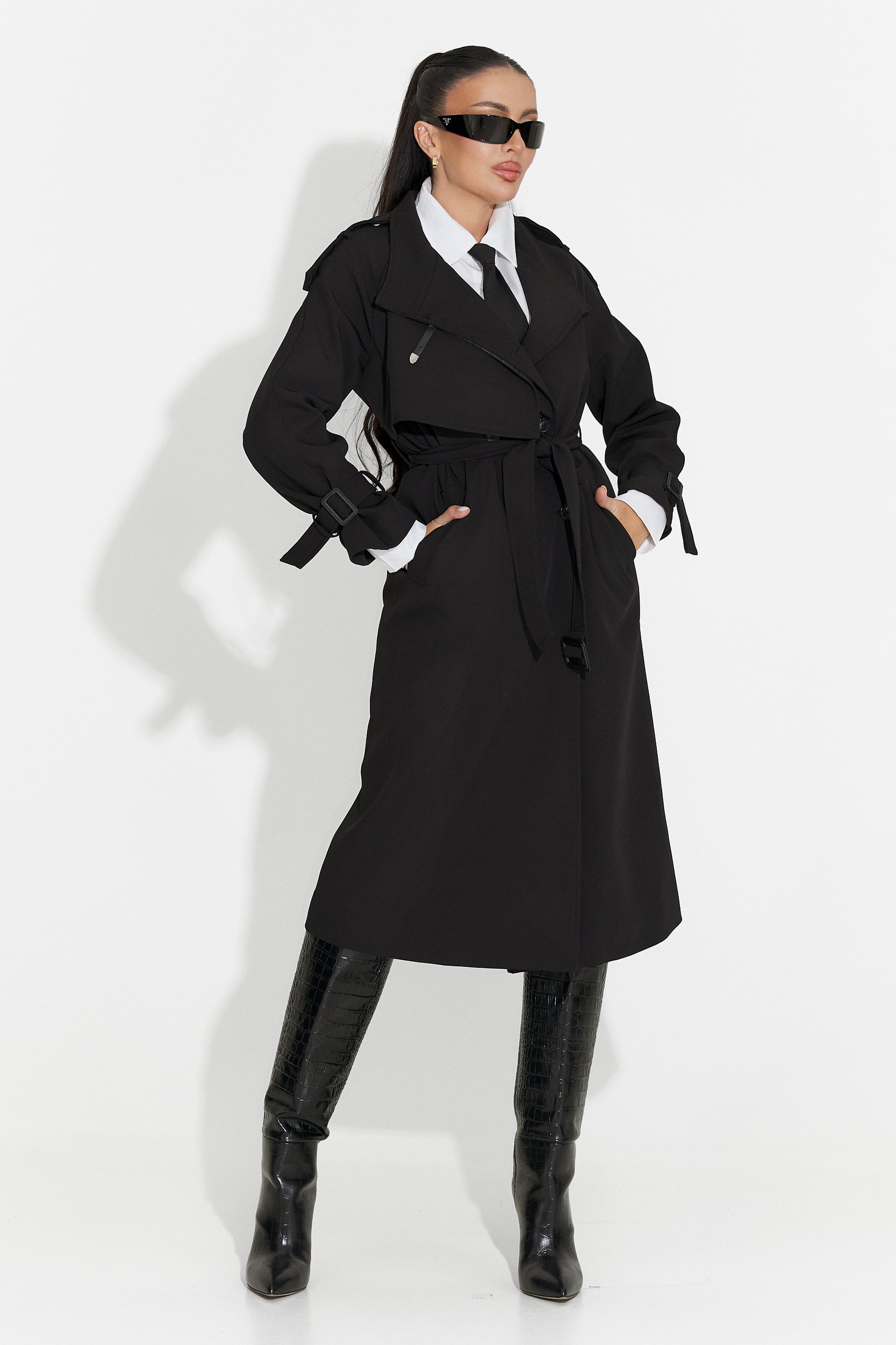 Misena Bogas Langer Schwarzer Damenmantel