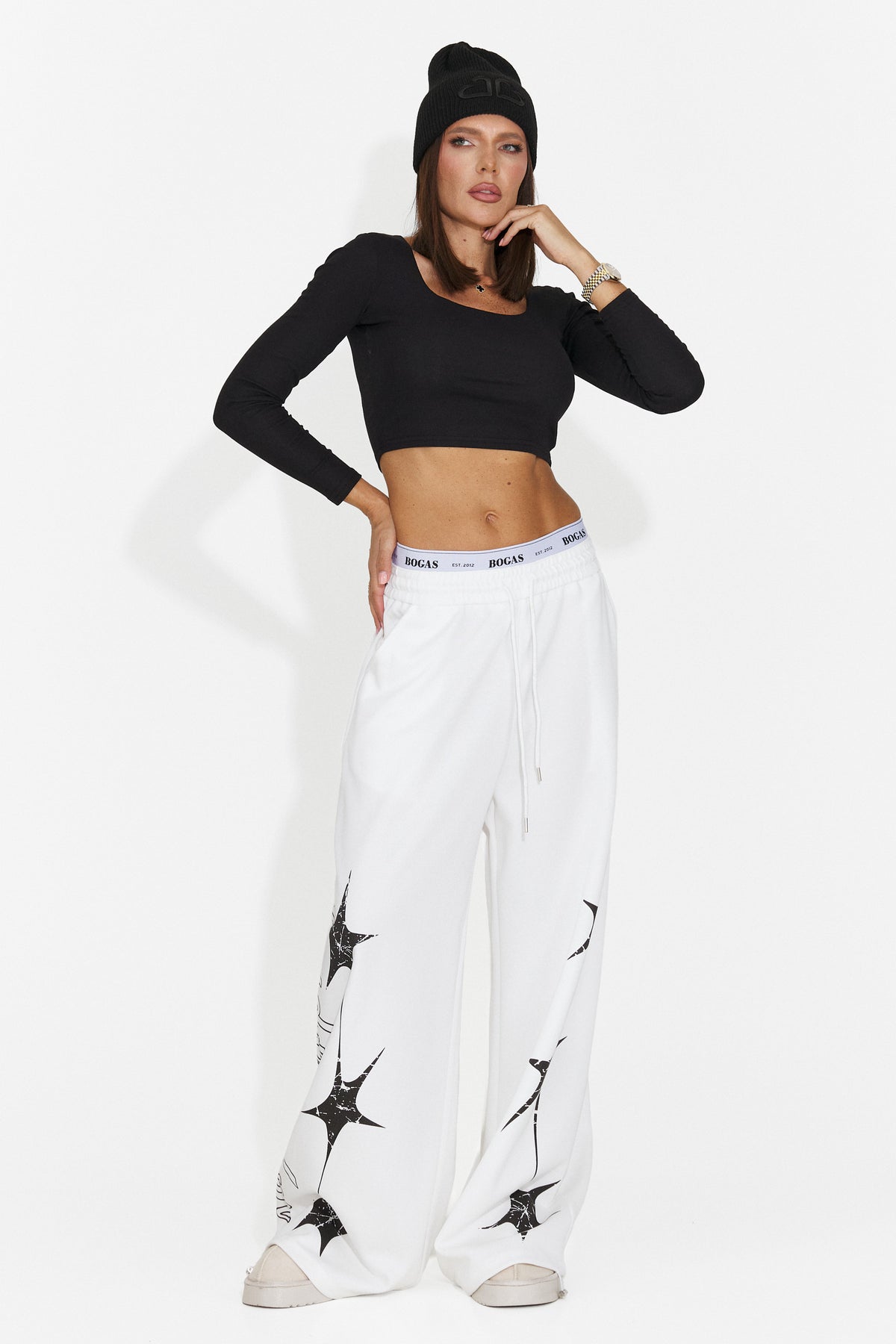 Pantaloni casual albi Riraiara Bogas