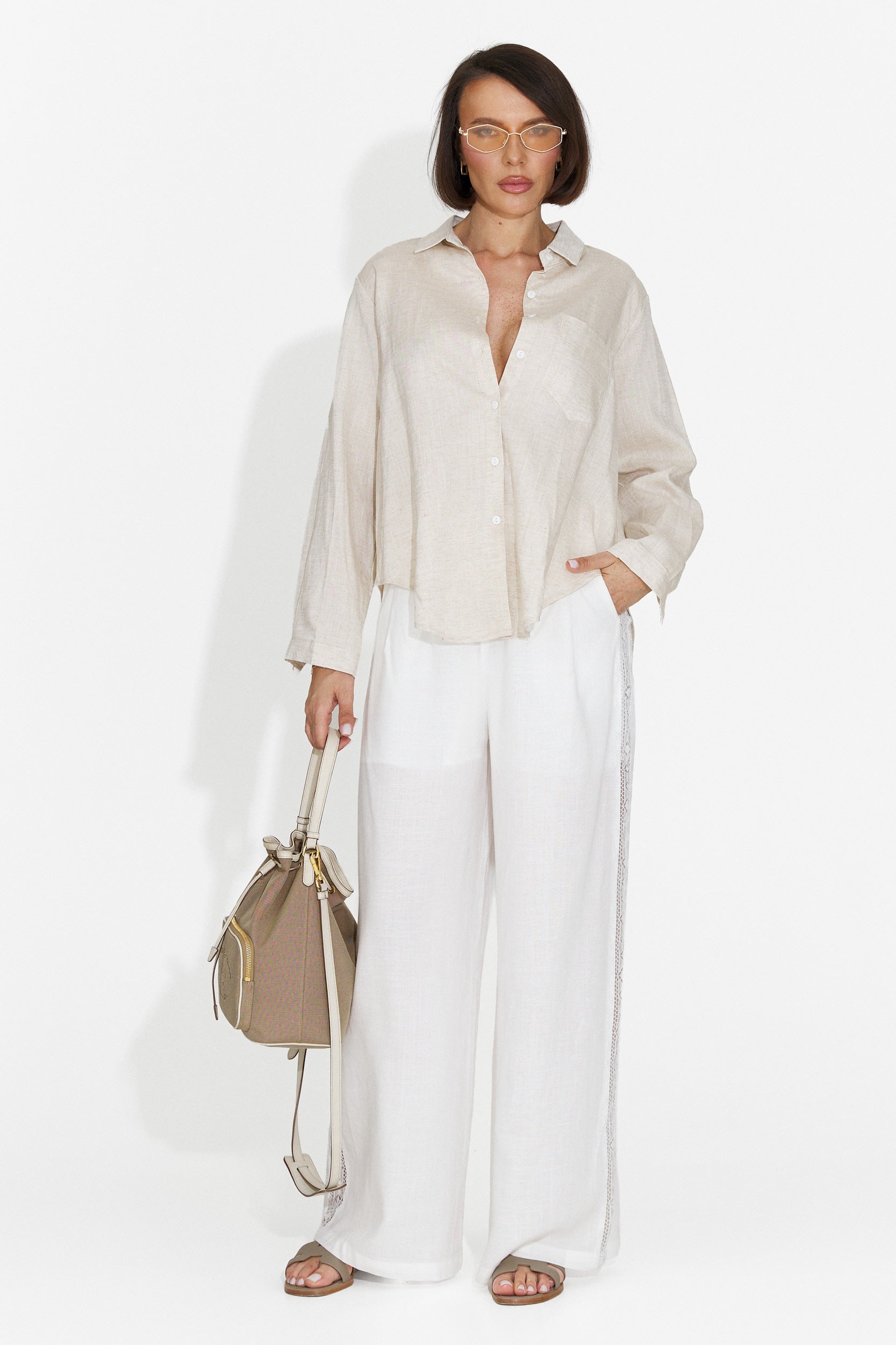 Pantaloni dama casual albi Heather Bogas