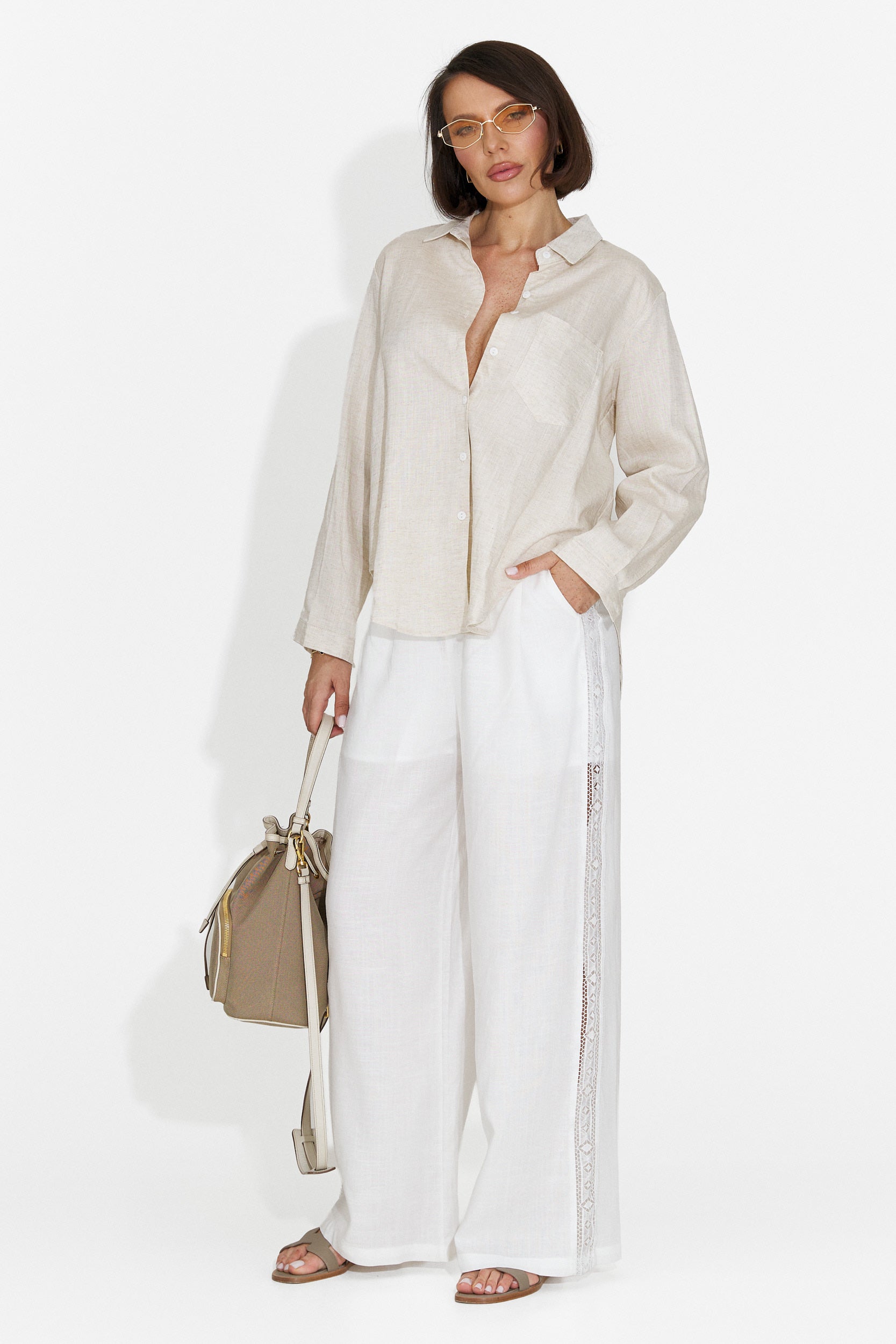 Pantaloni dama casual albi Heather Bogas