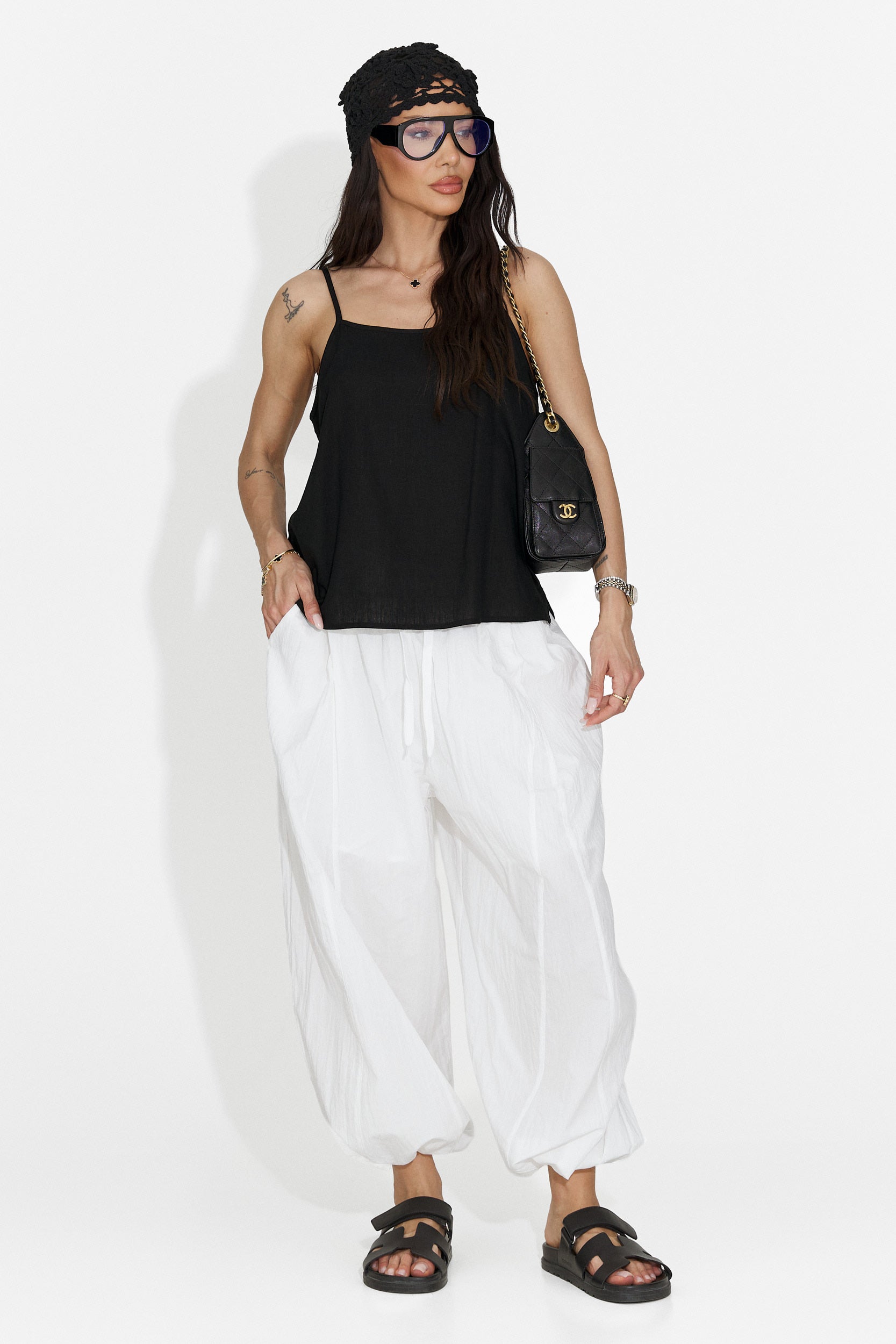 Pantaloni dama casual albi Lyhok Bogas