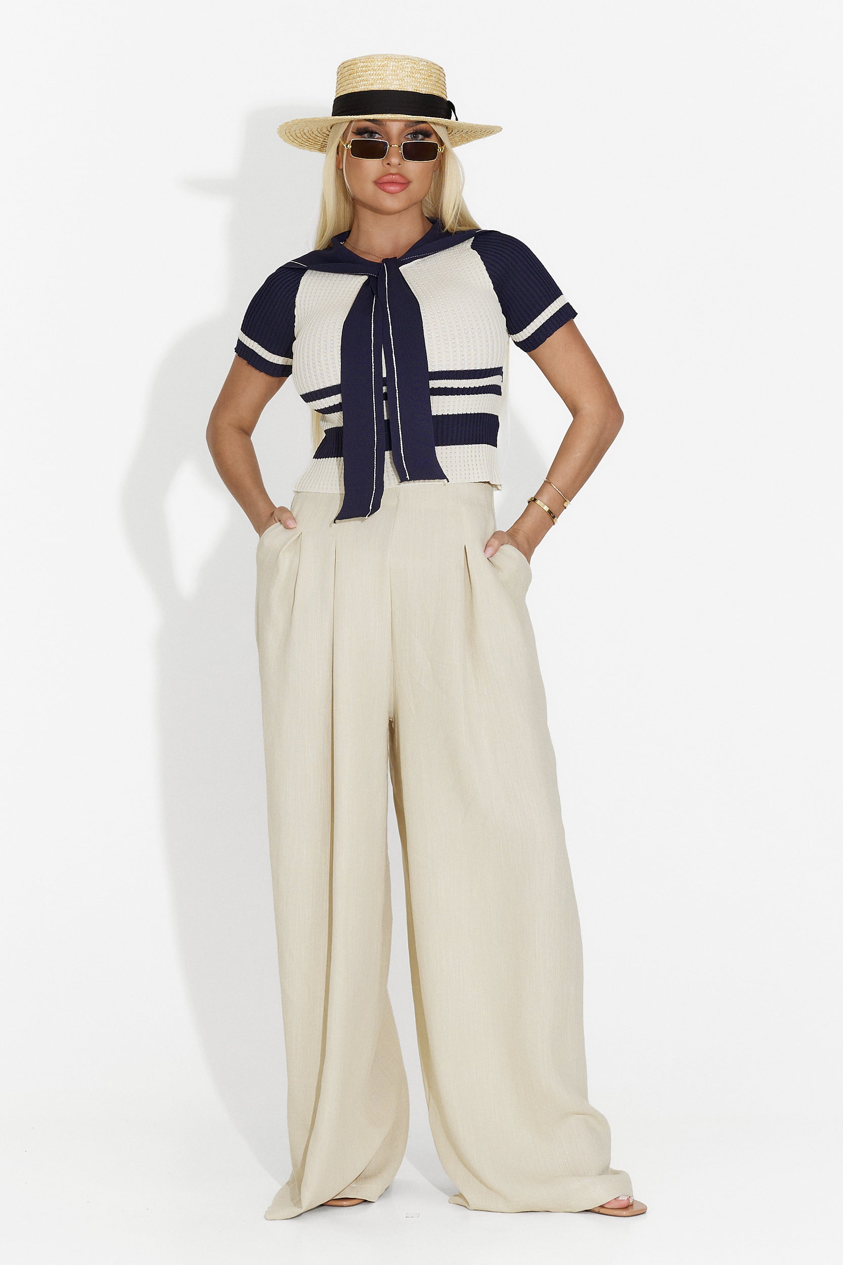 Beżowe spodnie damskie casual Miyana Bogas