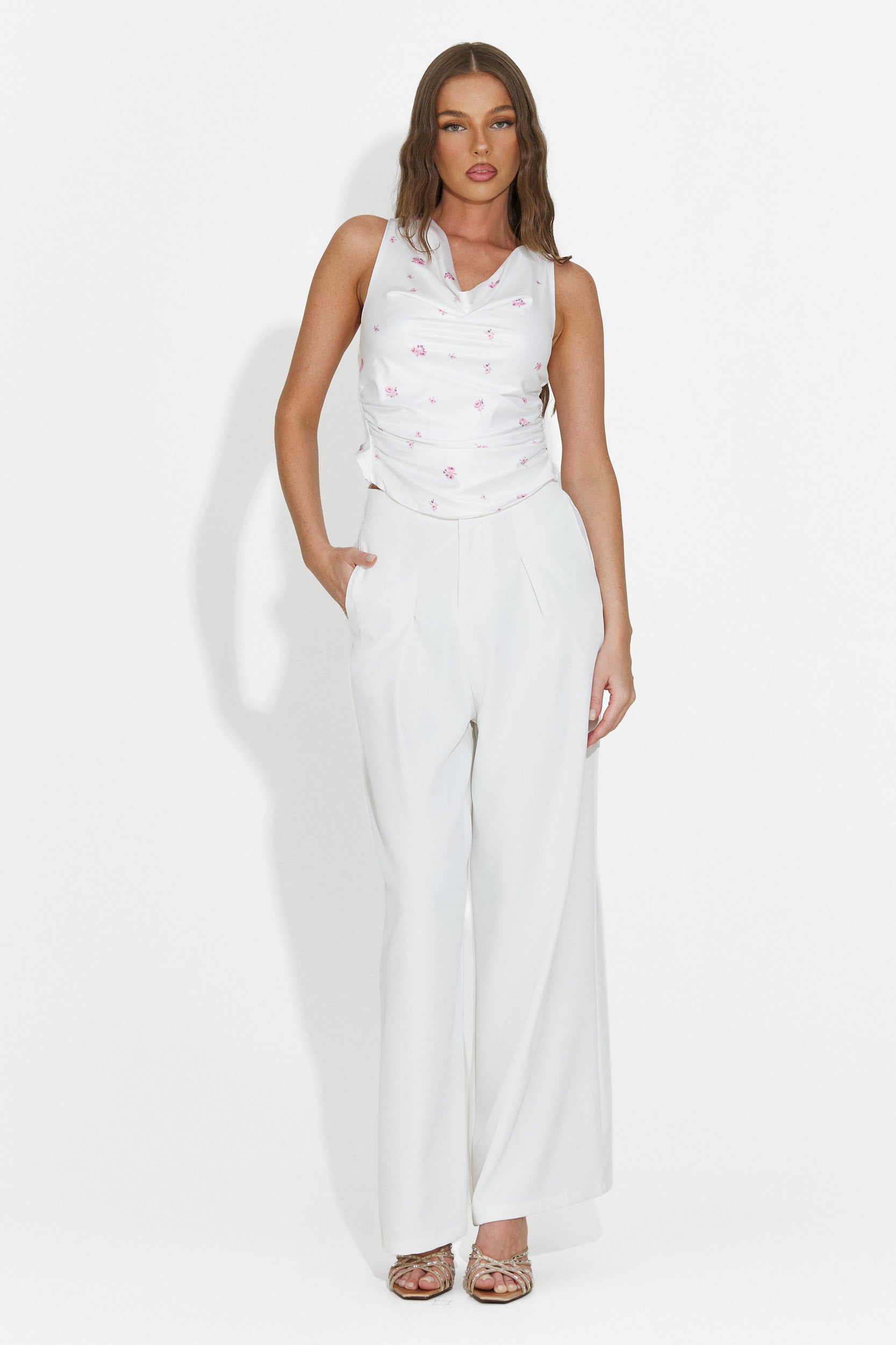 Women's long elegant white pants Crystia Bogas