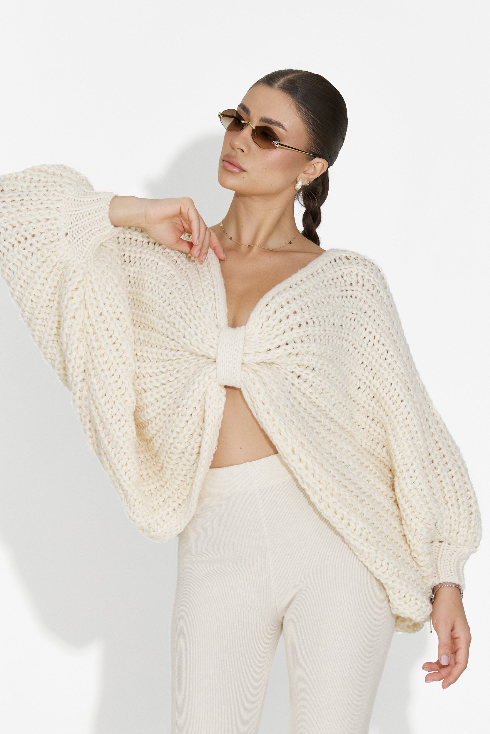 Μπεζ casual γυναικείο πουλόβερ Raviana Bogas