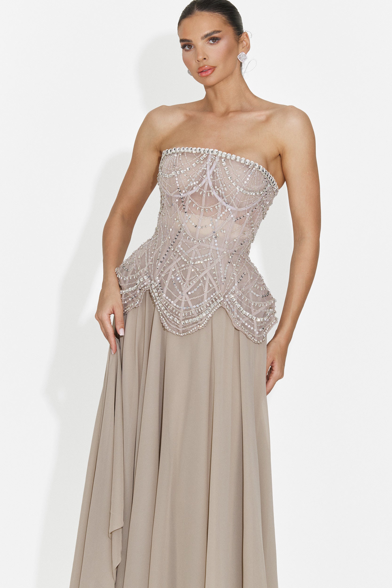 Rochie dama lunga bej Jutta Bogas