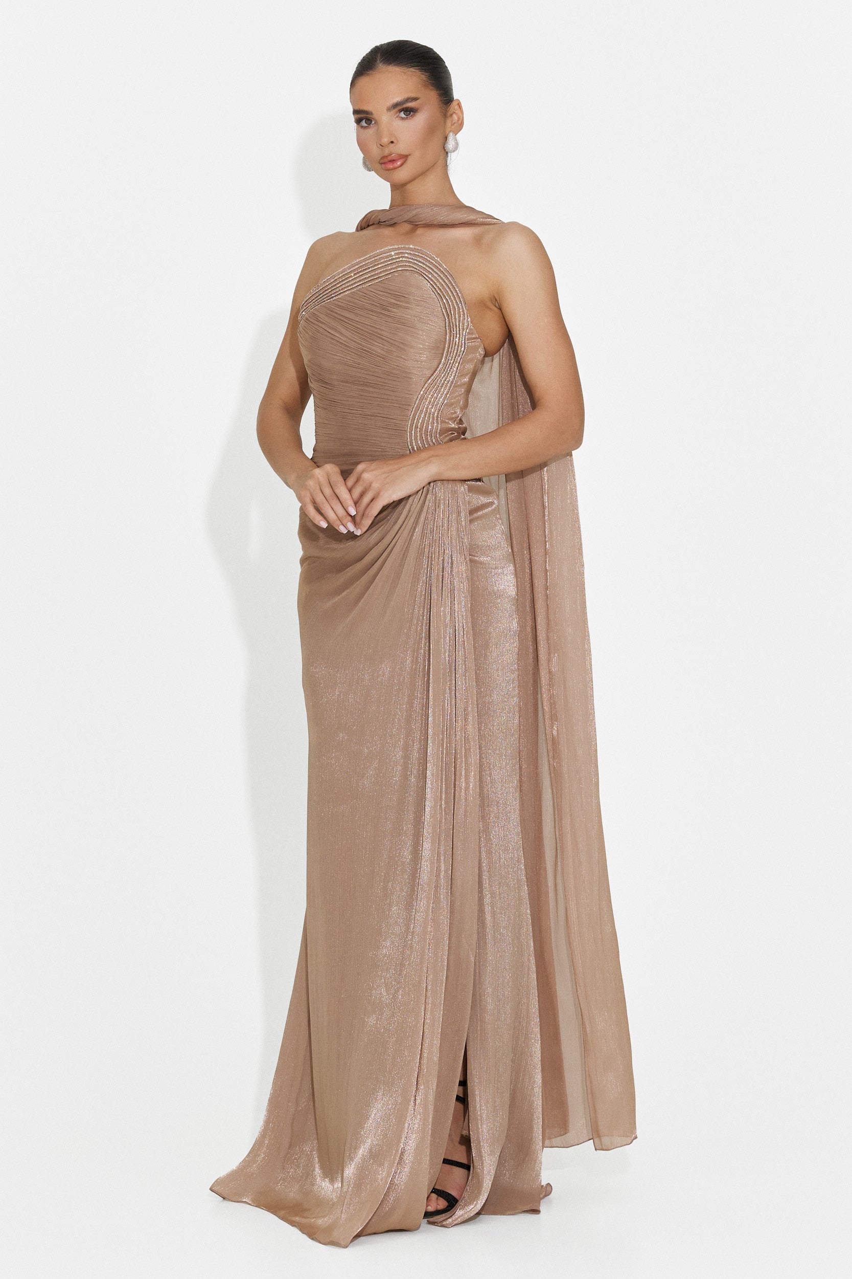 Langes beiges Moritz Bogas Kleid für Frauen