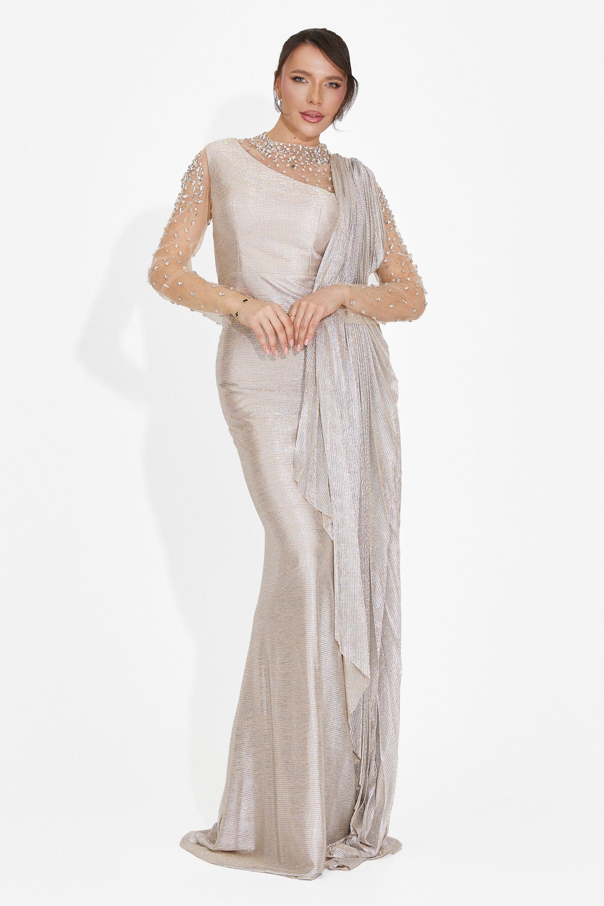 Long beige women's dress Ysaia Bogas, image 4 of 8