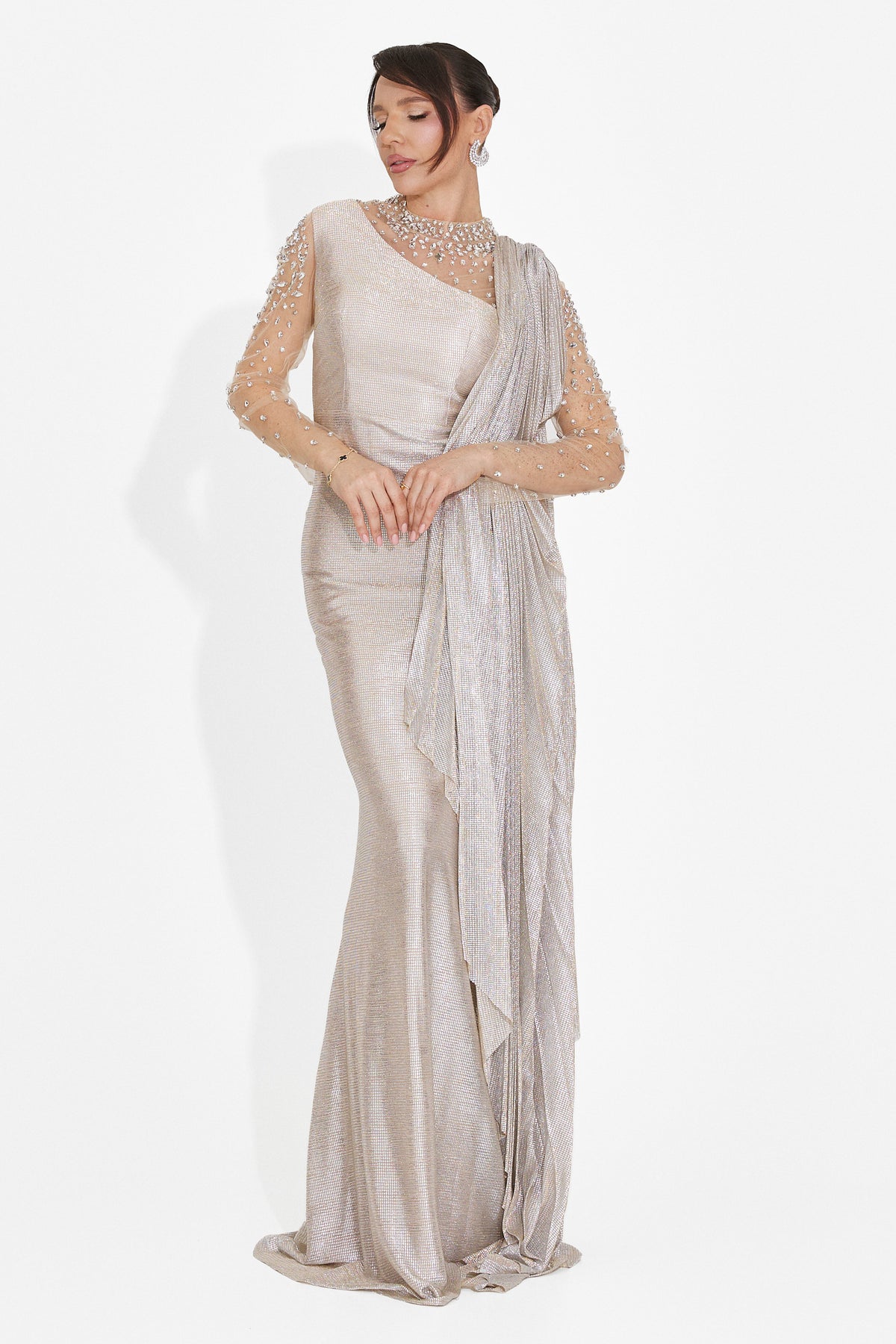 Long beige women's dress Ysaia Bogas, image 6 of 8