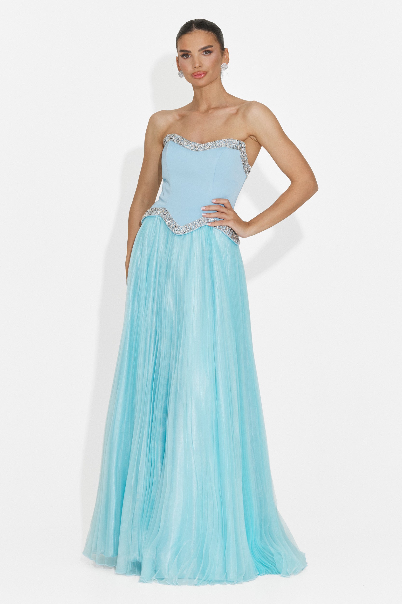 Long blue Elfi Bogas dress for women