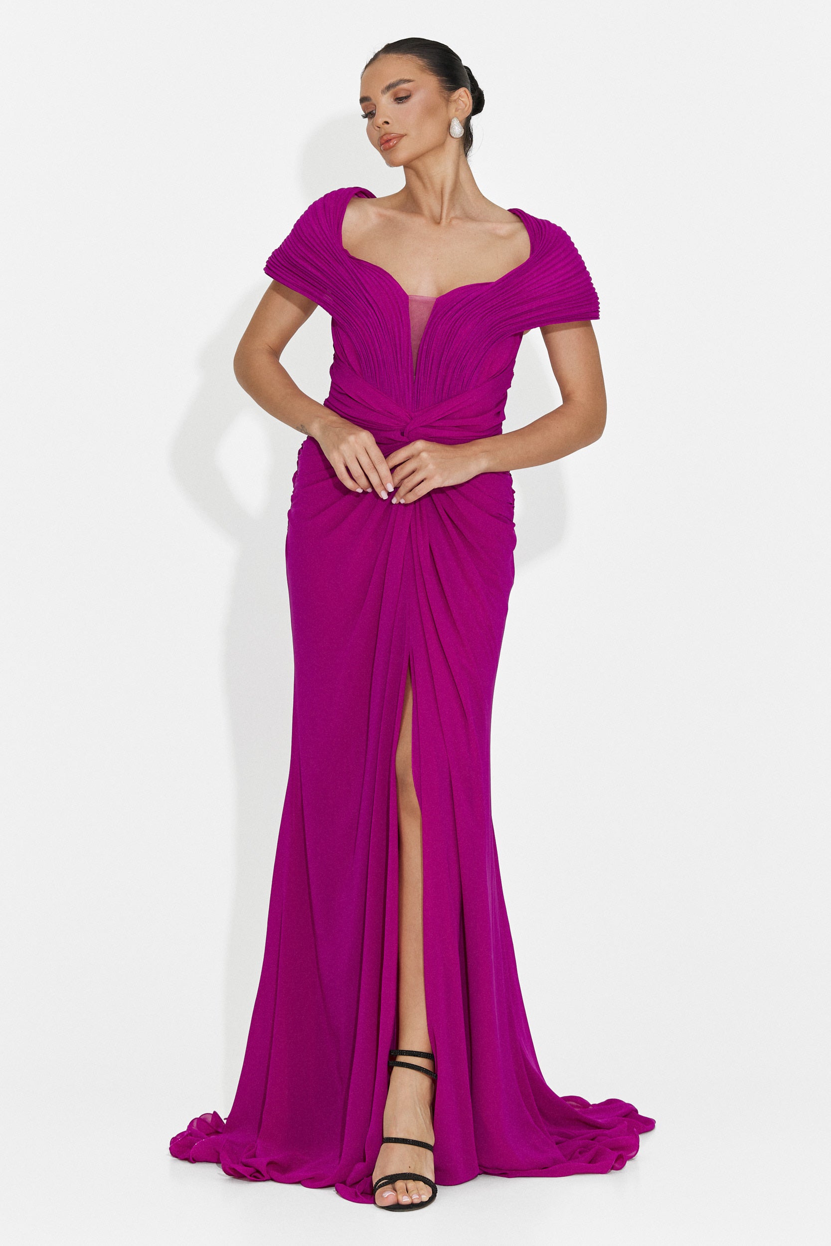 Emilias Bogas langes fuchsiafarbenes Damenkleid