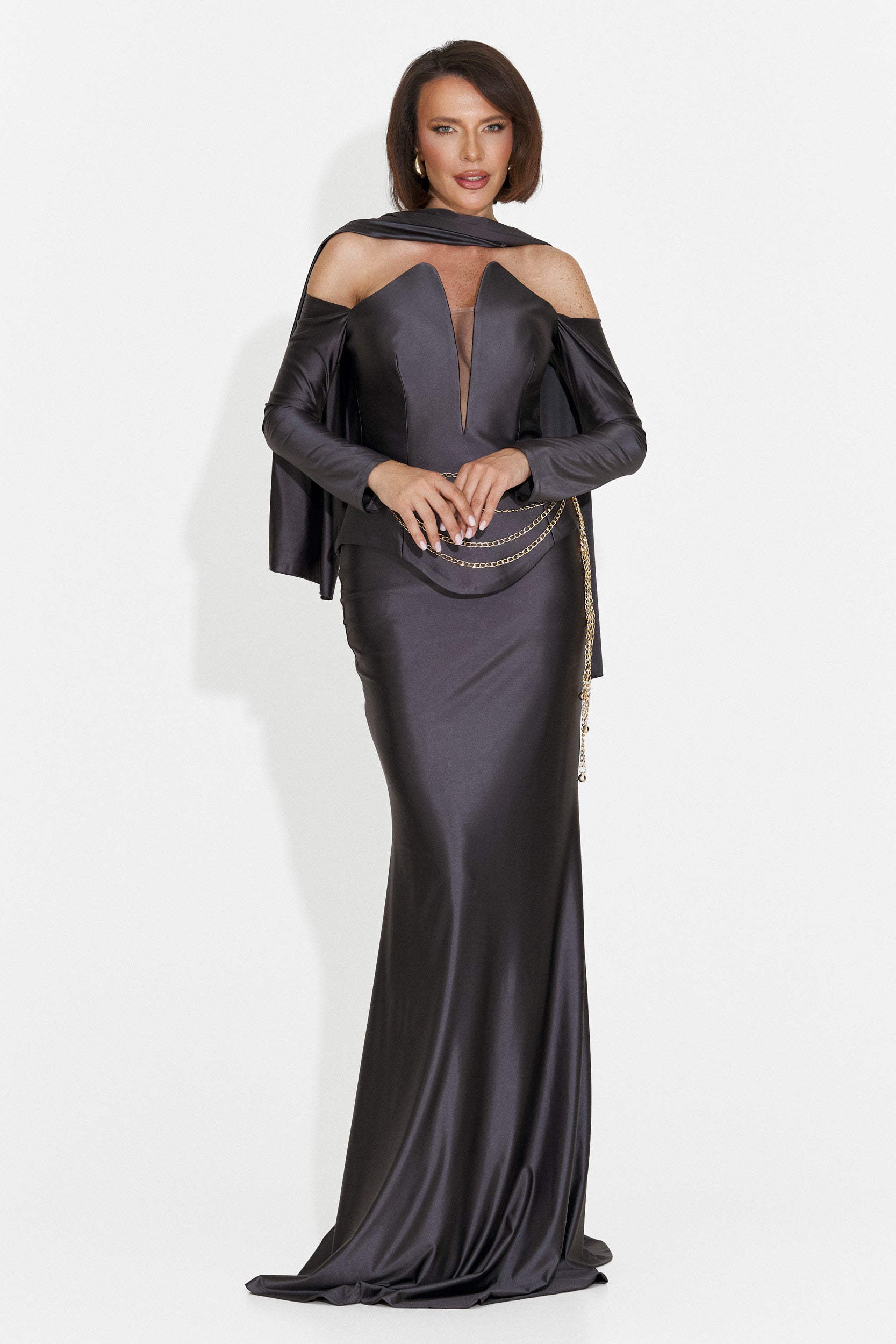 Paulinas Bogas Anthrazit Graues Langes Damenkleid