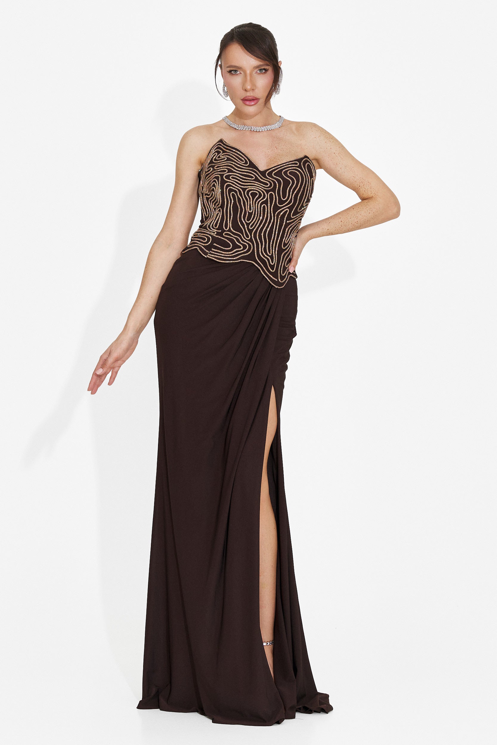 Rochie dama lunga maro Baty Bogas