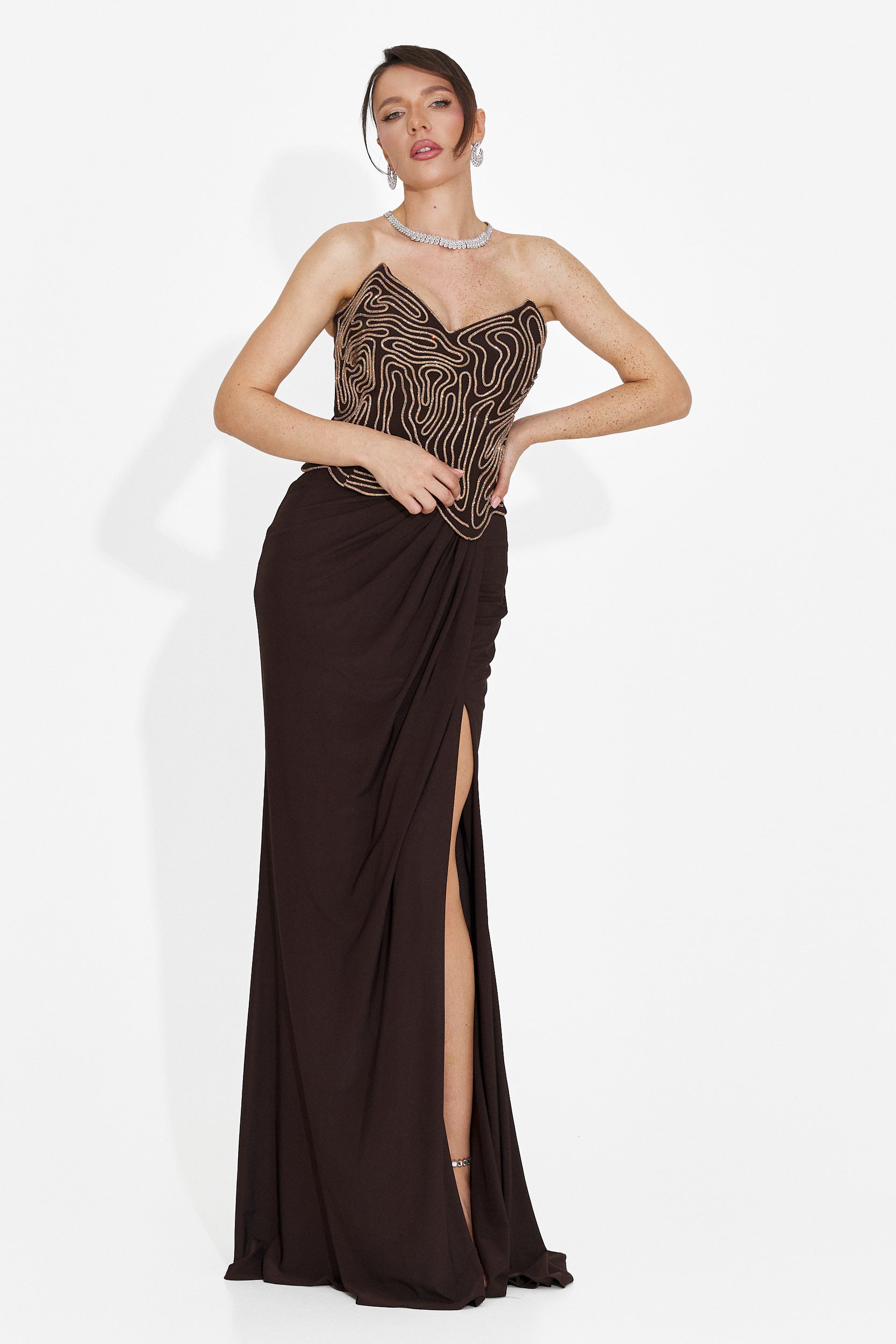 Rochie dama lunga maro Baty Bogas