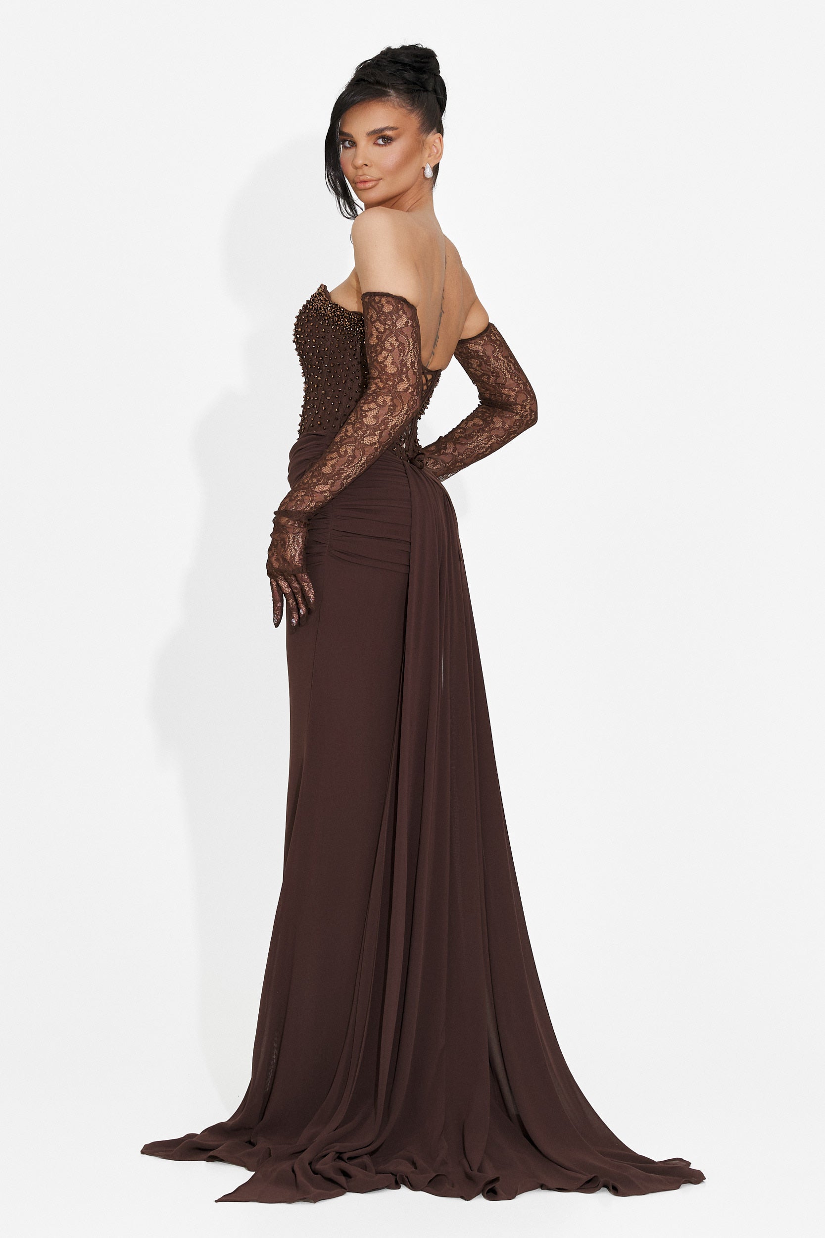 Rochie dama lunga maro Camya Bogas