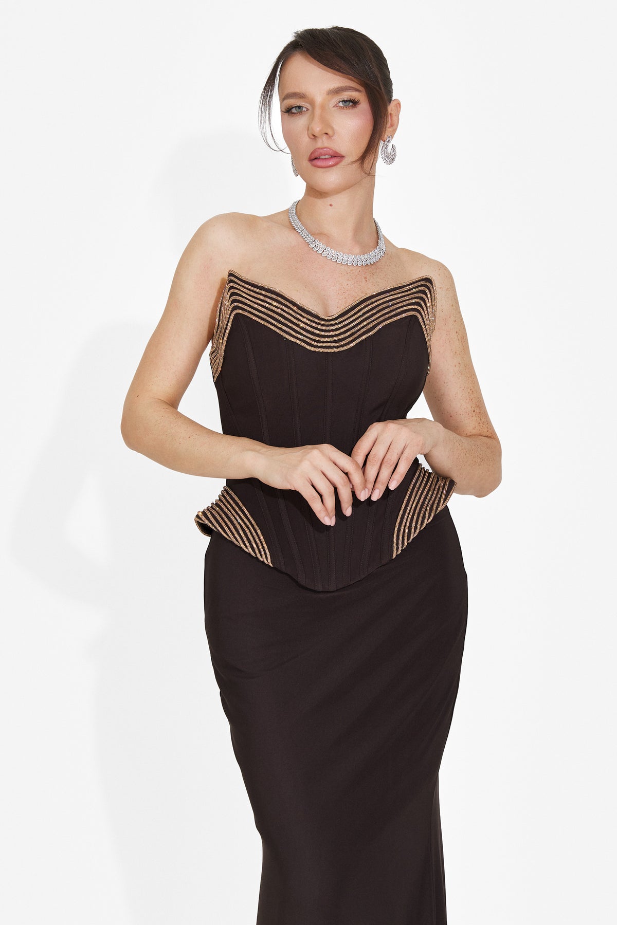 Long brown women's dress Caylei Bogas, image 3 of 7