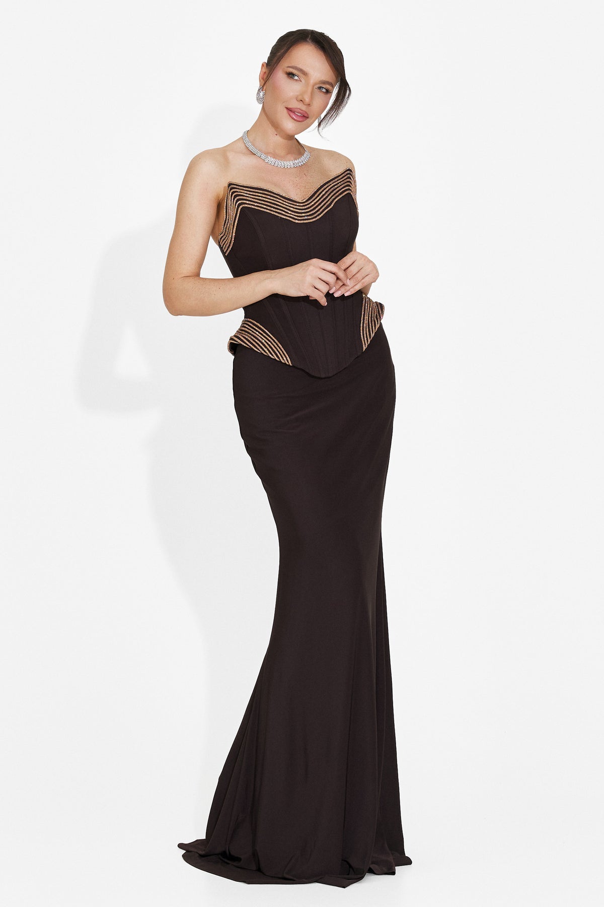 Long brown women's dress Caylei Bogas, image 5 of 7