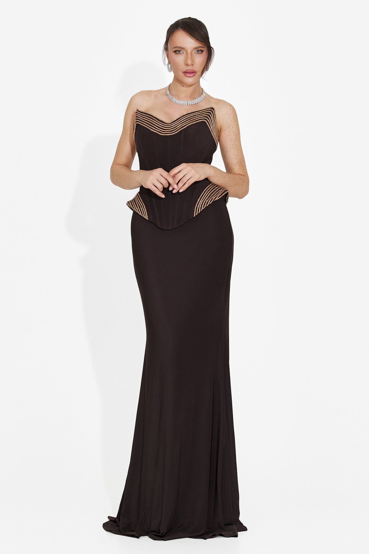 Long brown women's dress Caylei Bogas, image 6 of 7