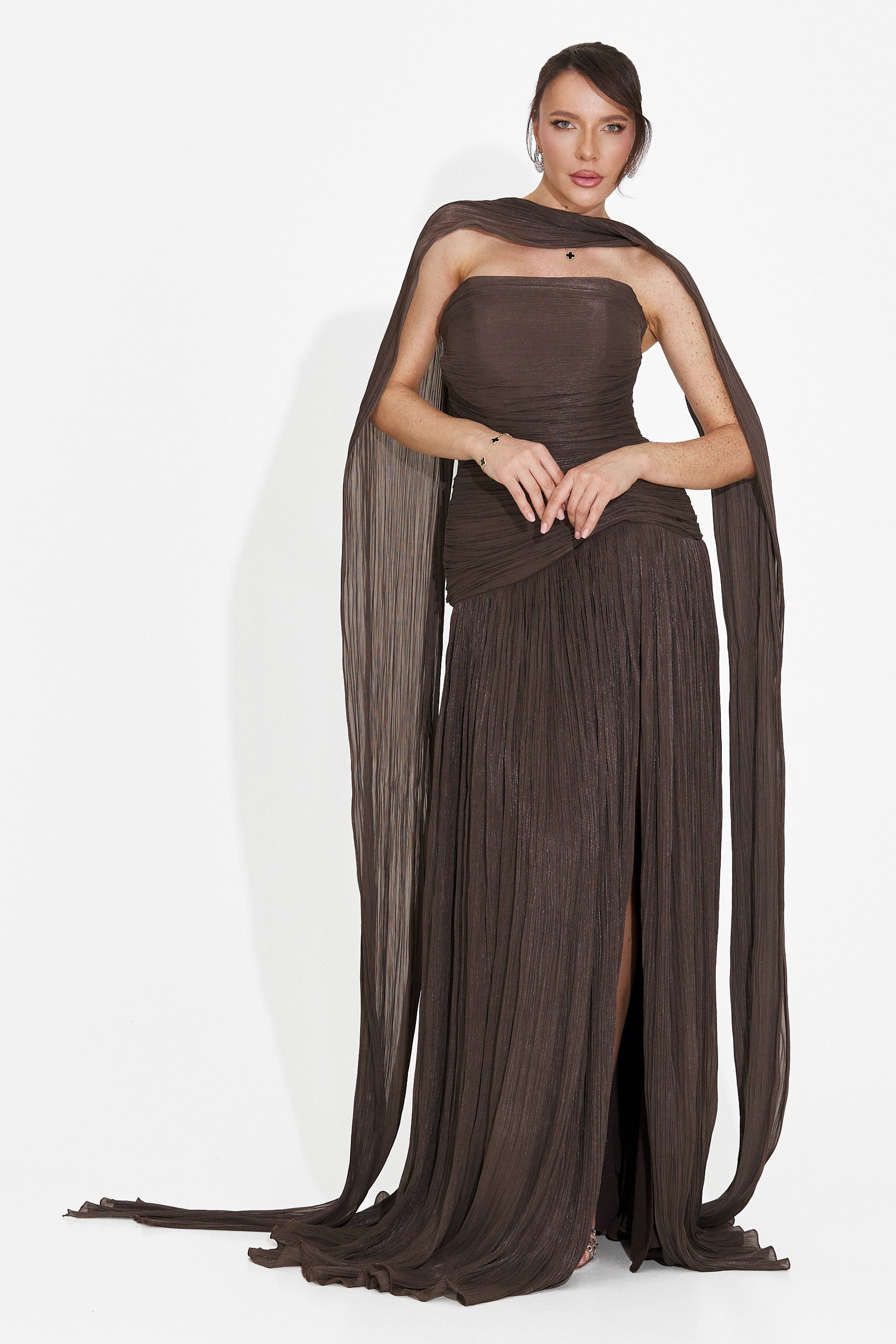 Rochie dama lunga maro Gabielia Bogas